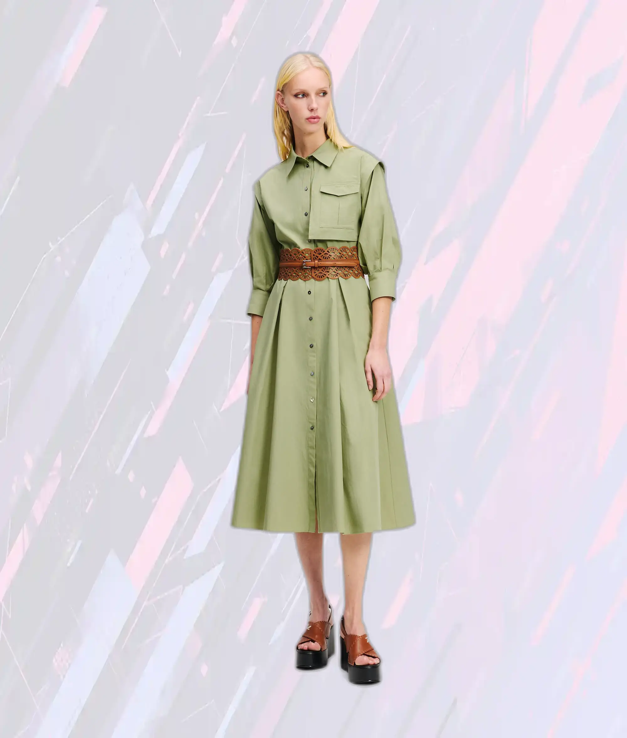 Robe utilitaire Karl Lagerfeld en vert pétrole - Coupe chemisier avec poches militaires