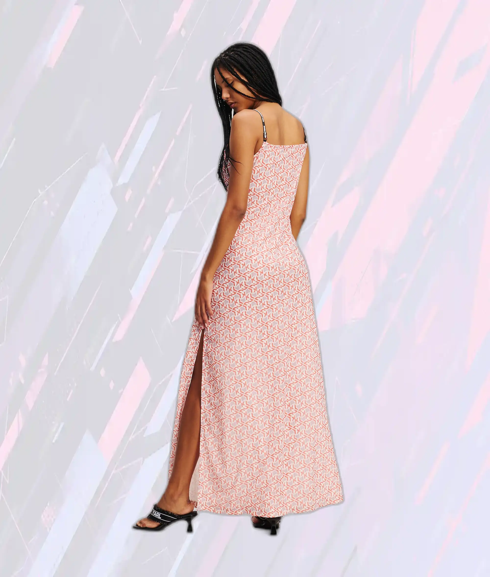 Robe Longue en Tulle Monogramme KLJ Rouge de Karl Lagerfeld - Motif Logo Élégant