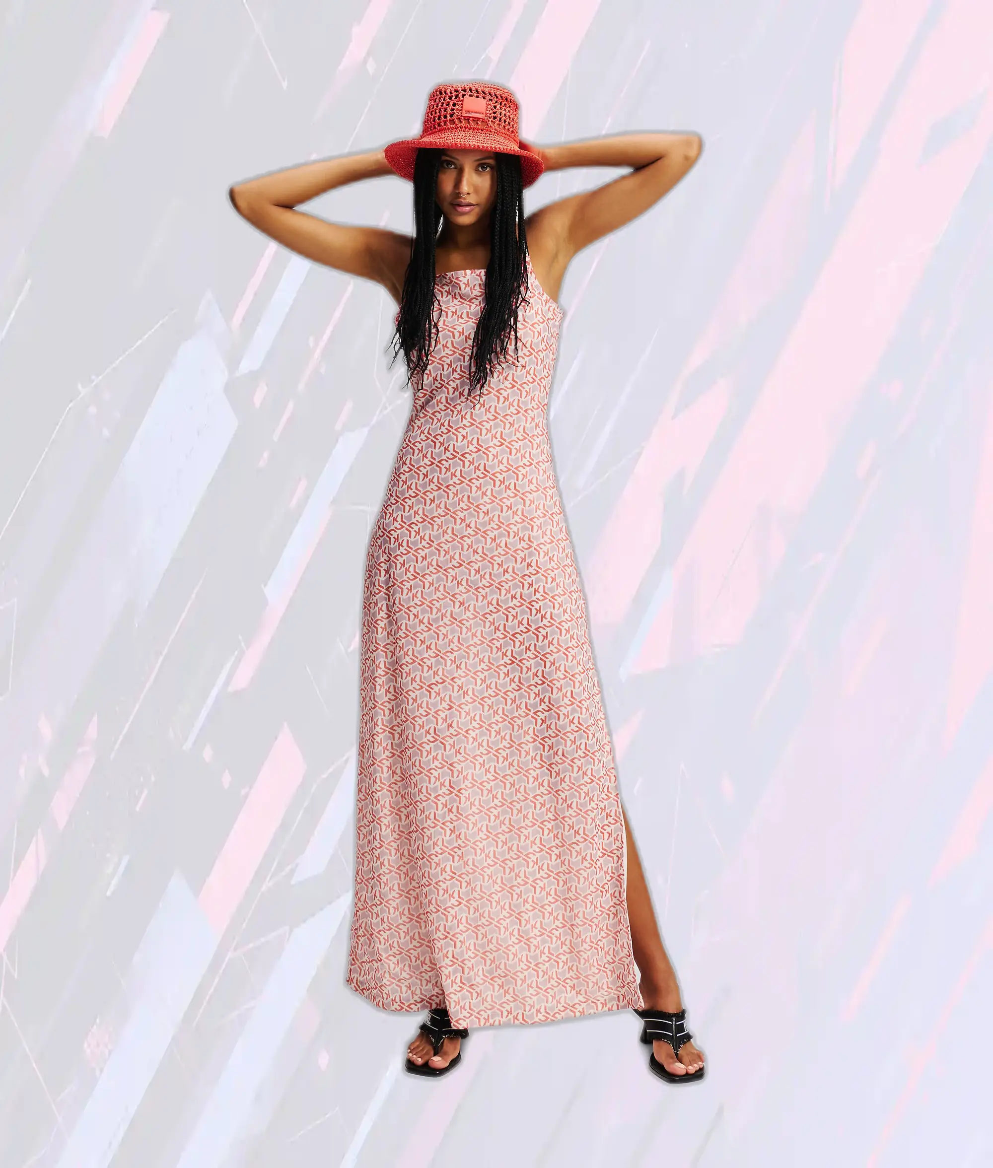 Robe Longue en Tulle Monogramme KLJ Rouge de Karl Lagerfeld - Motif Logo Élégant
