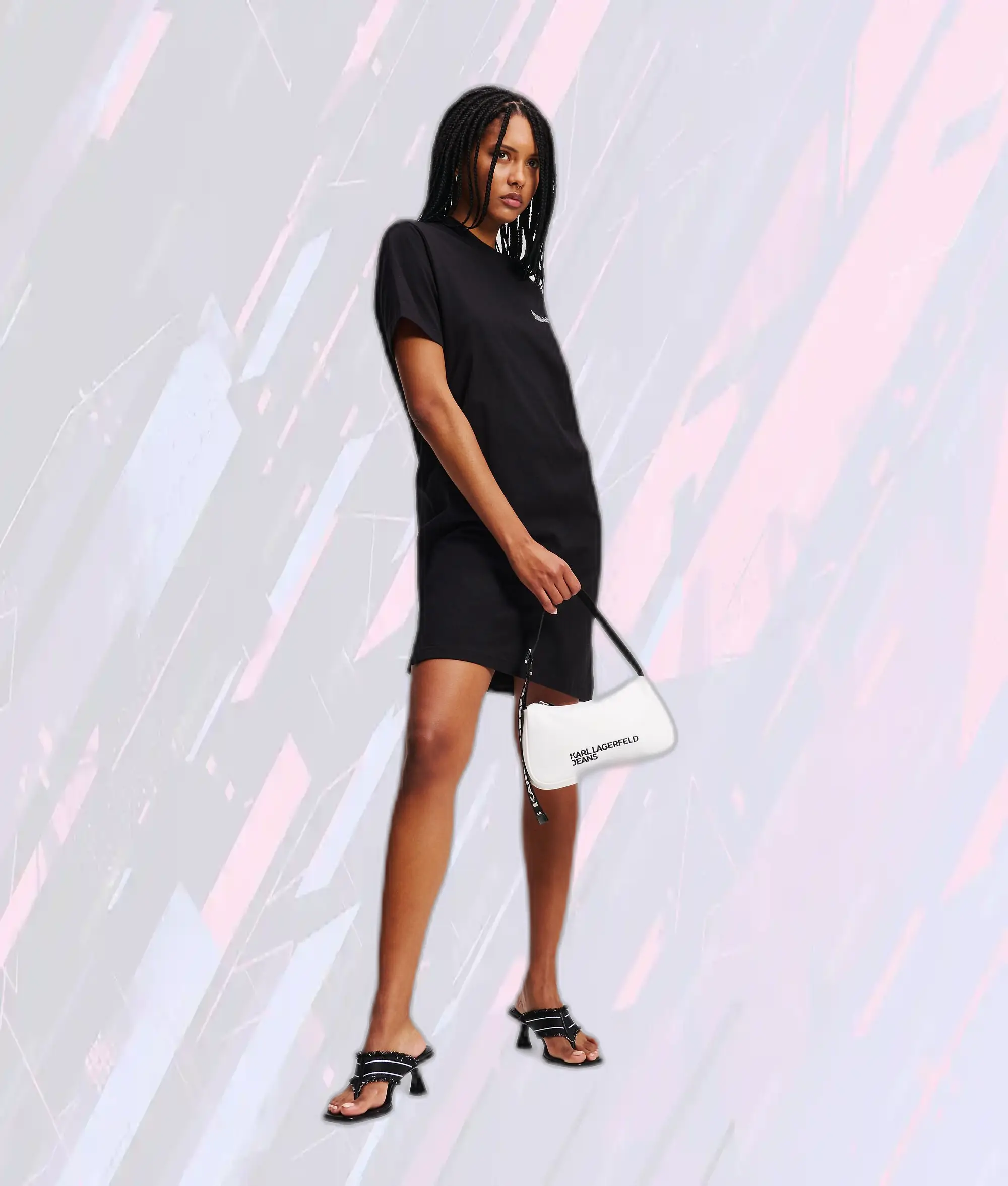 Robe T-shirt Karl Lagerfeld en maille coton noir avec logo KLJ brodé - Modèle élégant à col rond