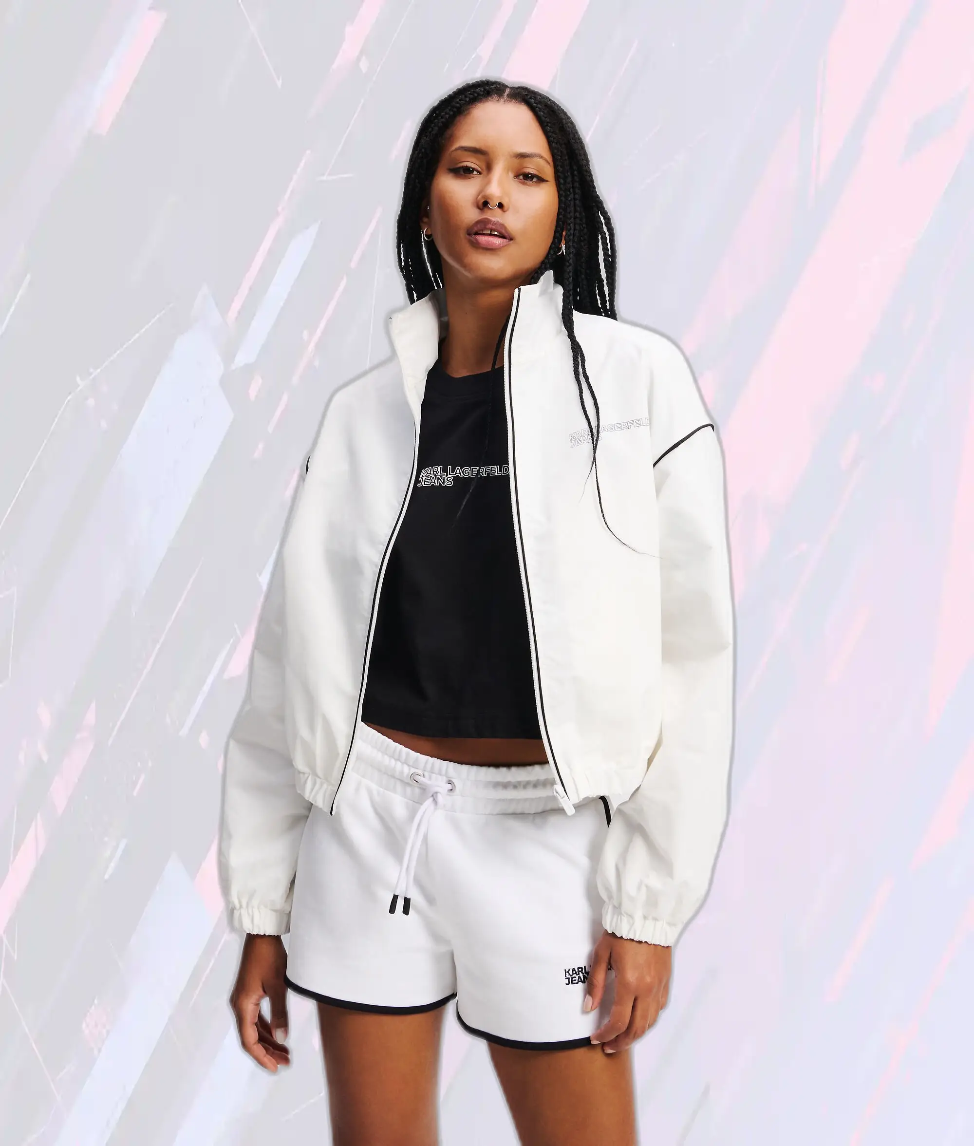 Veste Zippée Élégante Karl Lagerfeld Blanc Neige - Style Urbain à Fermeture À Glissière