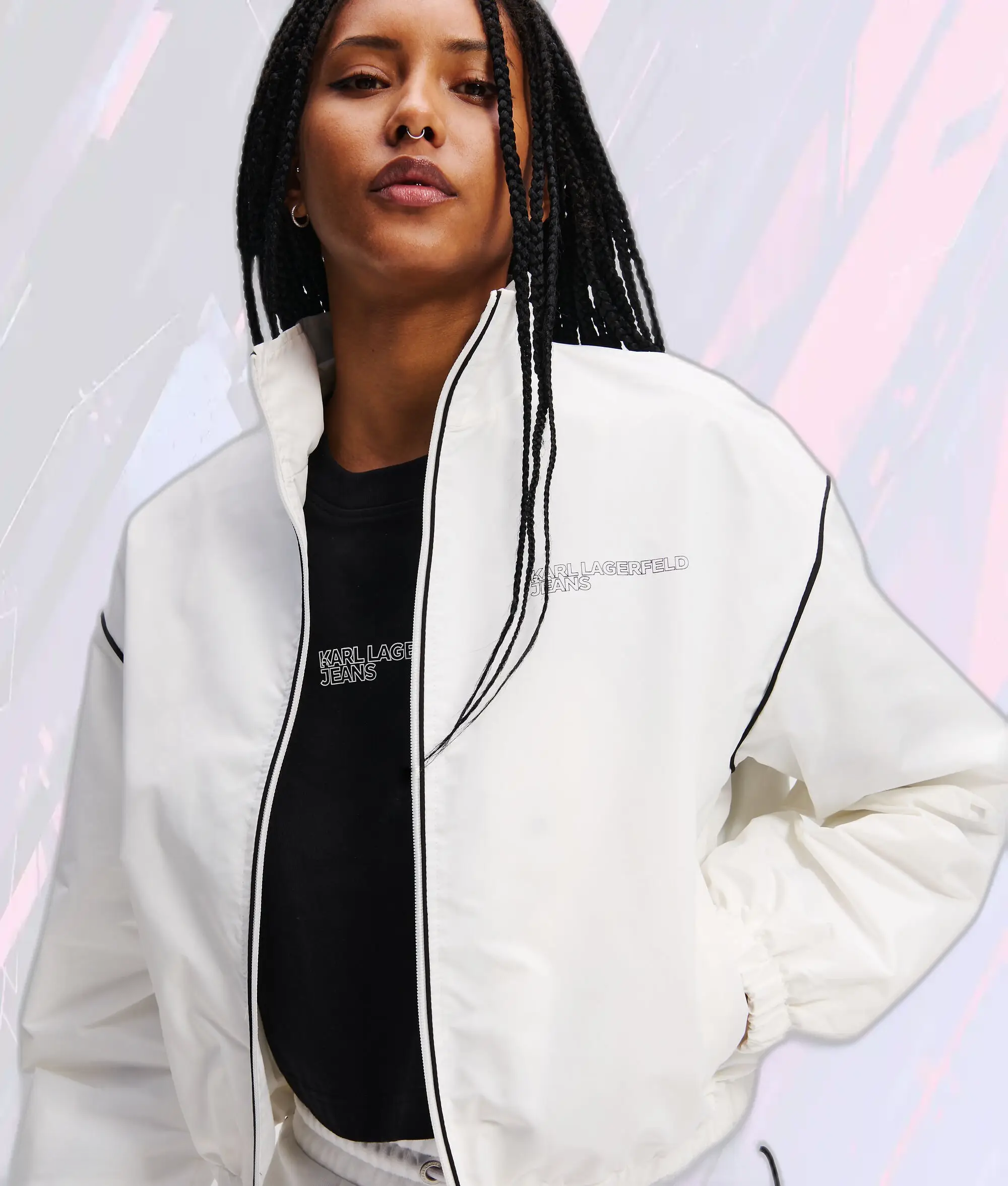 Veste Zippée Élégante Karl Lagerfeld Blanc Neige - Style Urbain à Fermeture À Glissière