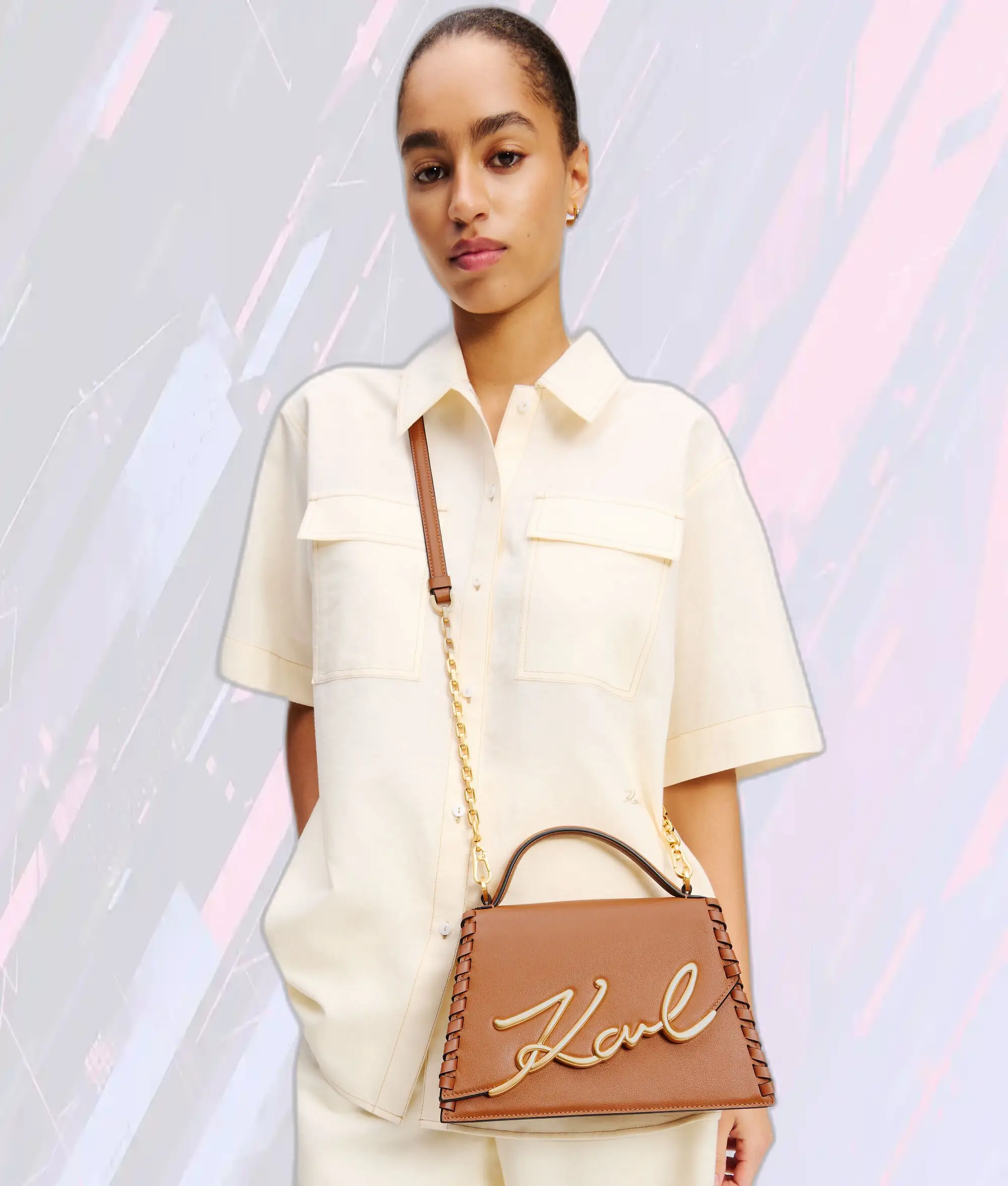Sac Bandoulière Karl Lagerfeld Collection Signature K - Modèle Moyen en Cuir Texturé Brun Profond
