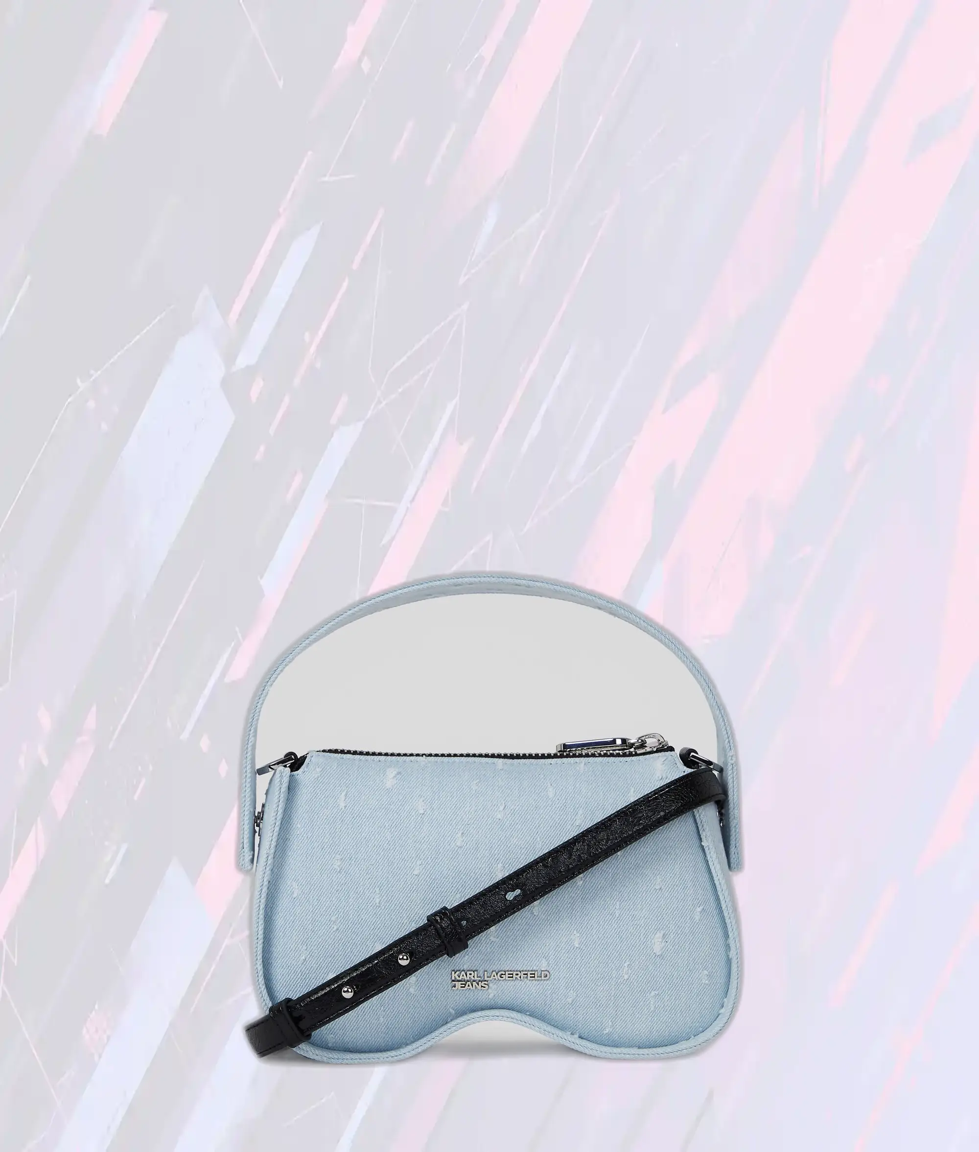 Lunettes de Soleil Karl Lagerfeld Bleu Délavé en Bouclé - Sac Élégant à Poignée Supérieure en Tissu Texturé
