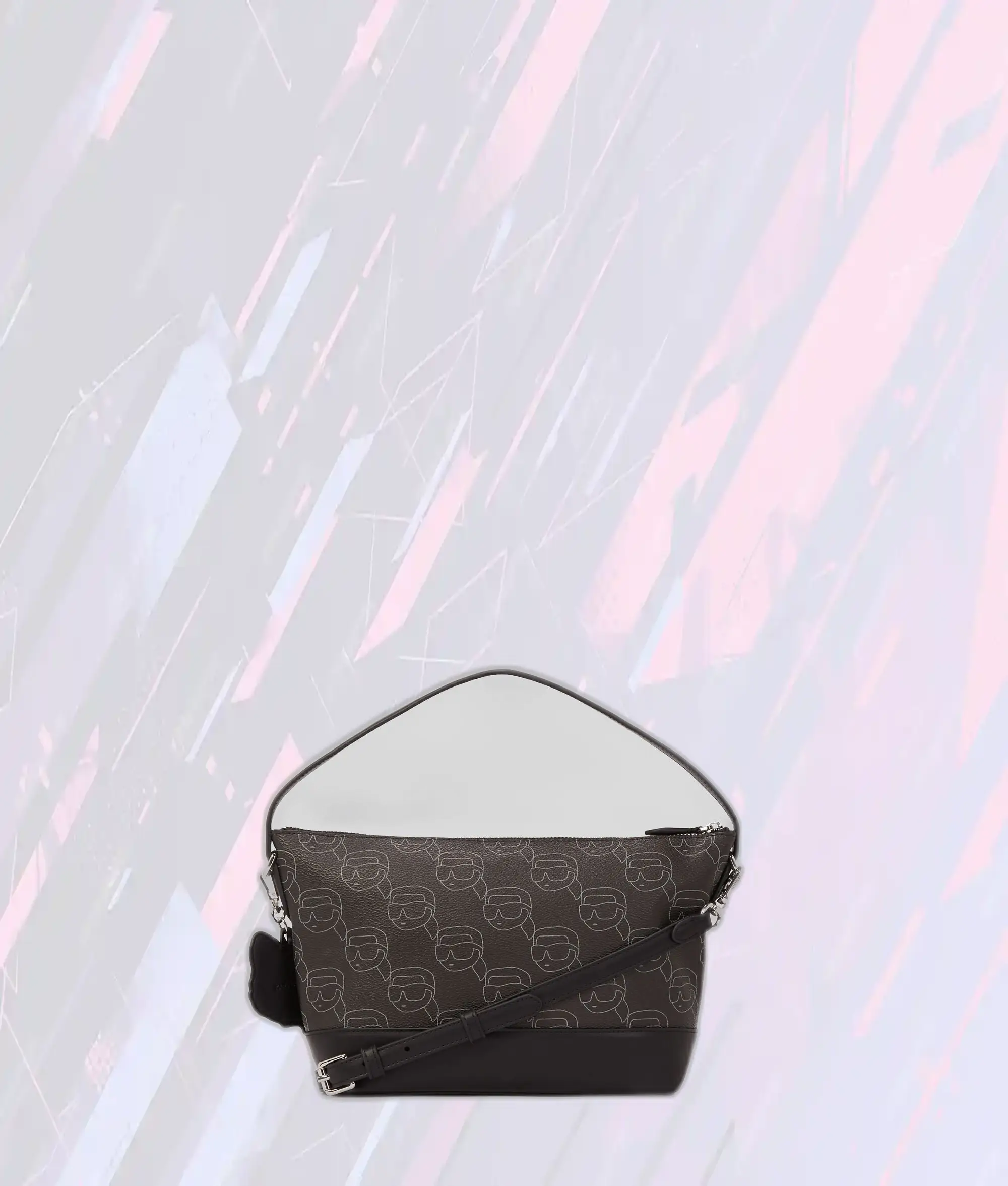 Sac Bandoulière Ikon Noir à Motif NFT Répété par Karl Lagerfeld