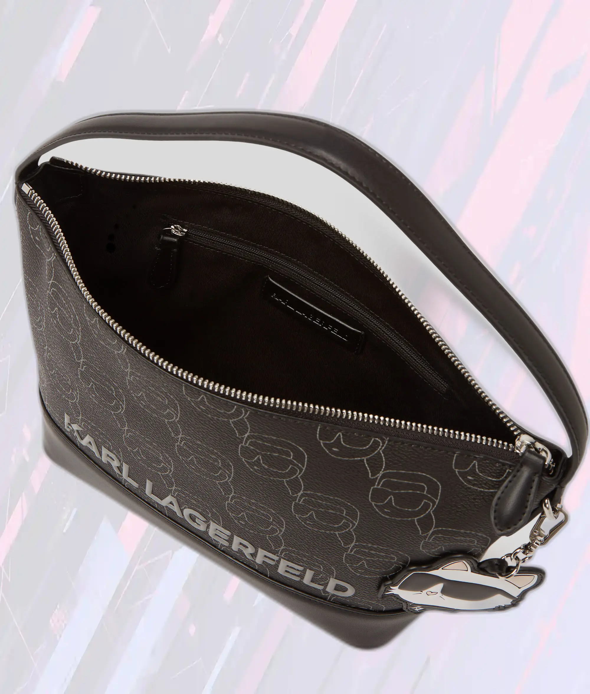 Sac Bandoulière Ikon Noir à Motif NFT Répété par Karl Lagerfeld
