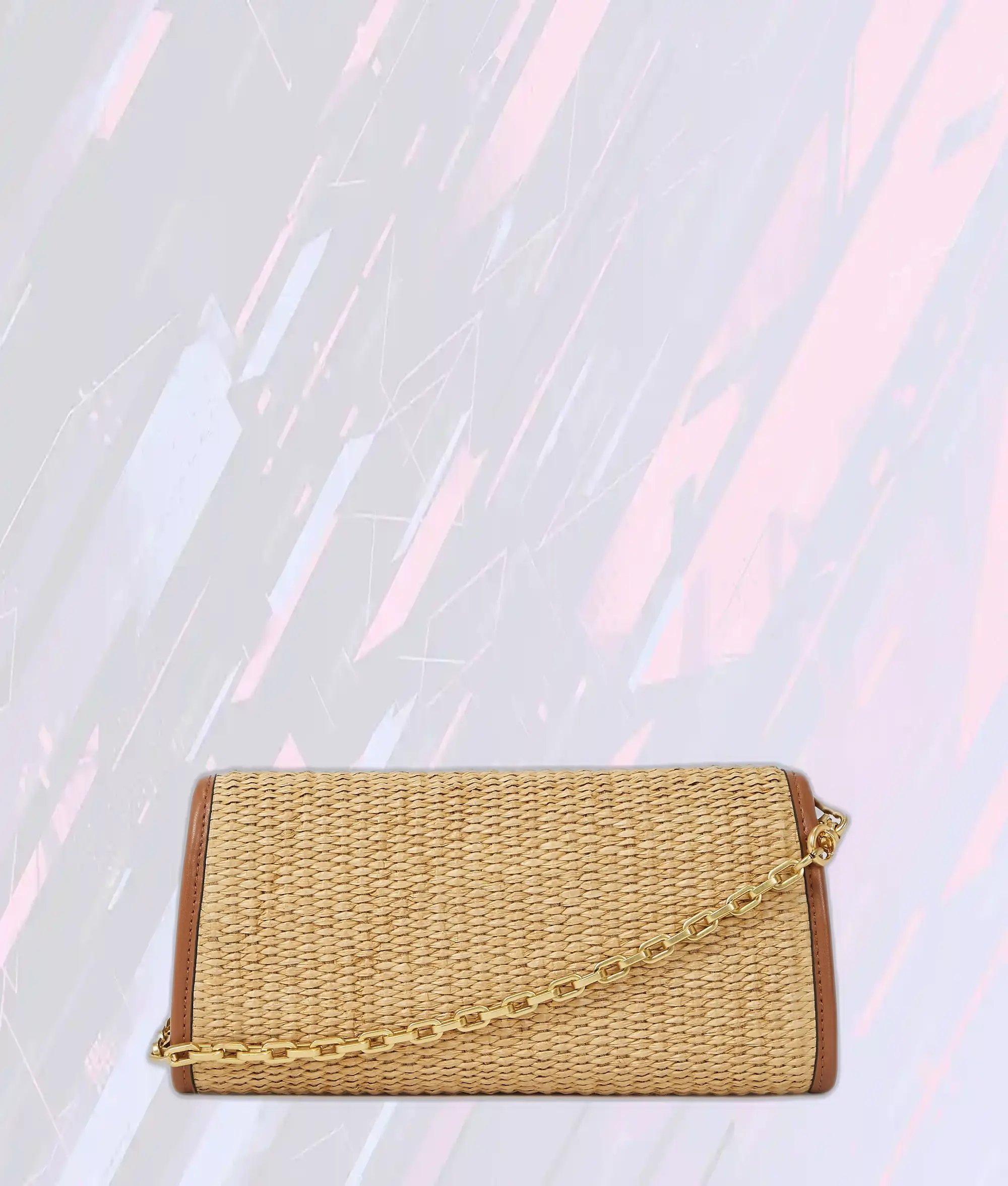 Portefeuille Bandoulière en Raffia Beige Naturel - Édition Signature Karl Lagerfeld