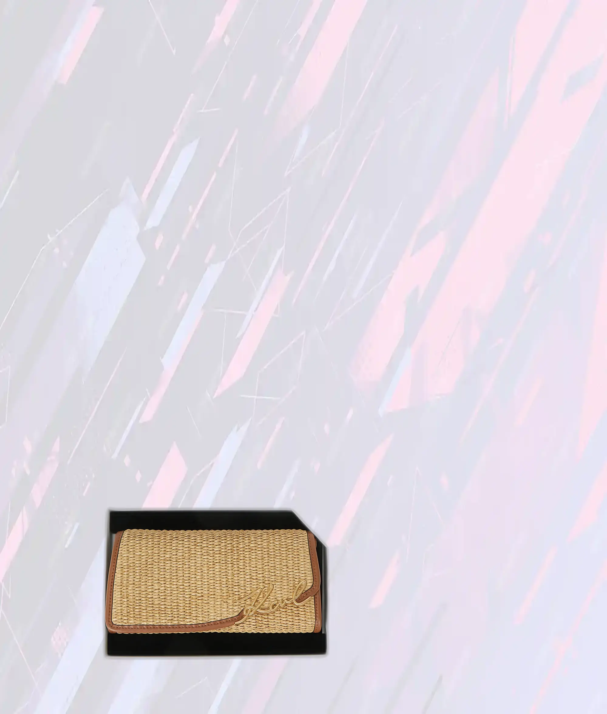 Portefeuille Bandoulière en Raffia Beige Naturel - Édition Signature Karl Lagerfeld