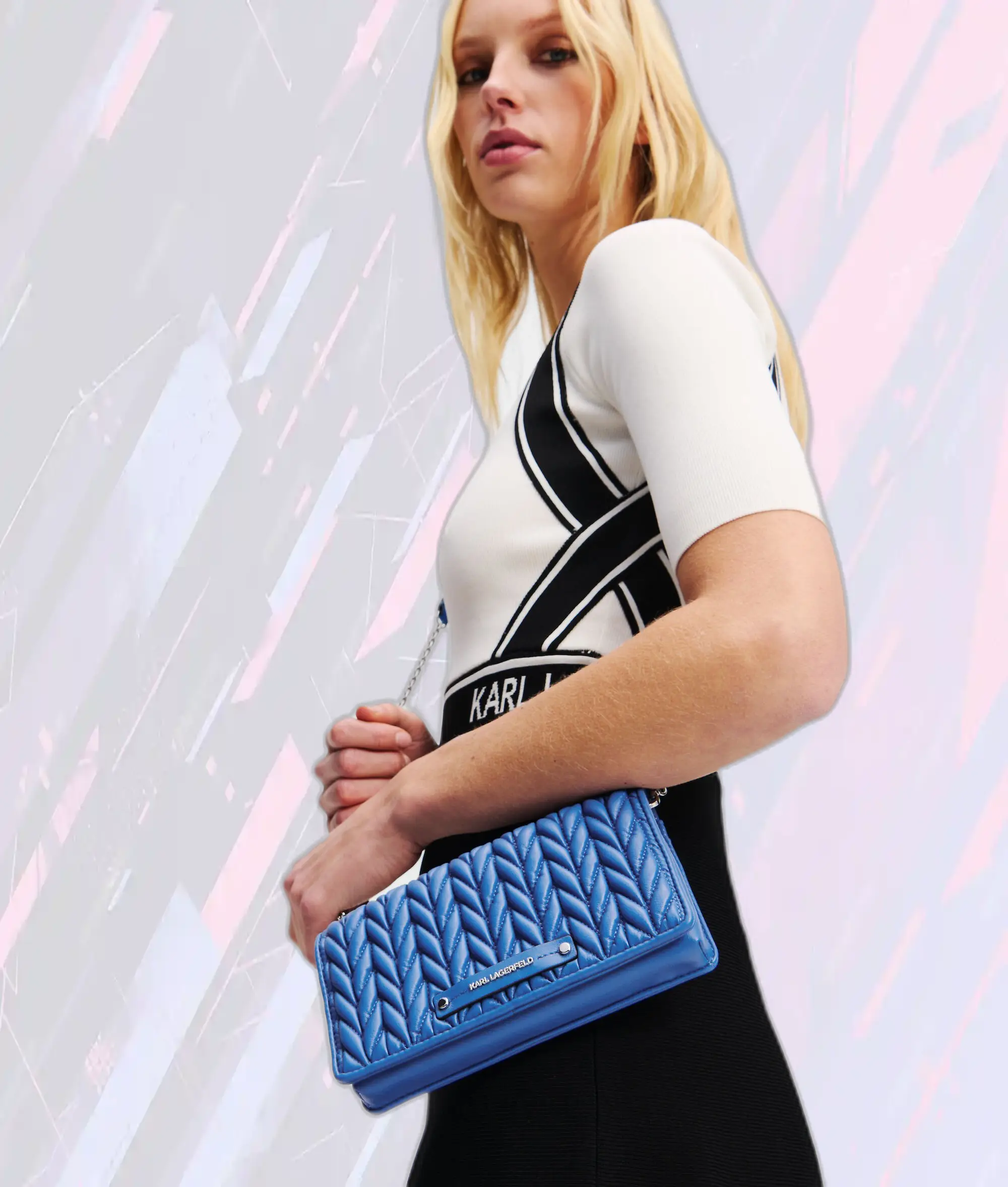 Portefeuille Bandoulière Karl Lagerfeld Tressé Signature Bleu Océan - Sac Compact en Cuir Luxueux