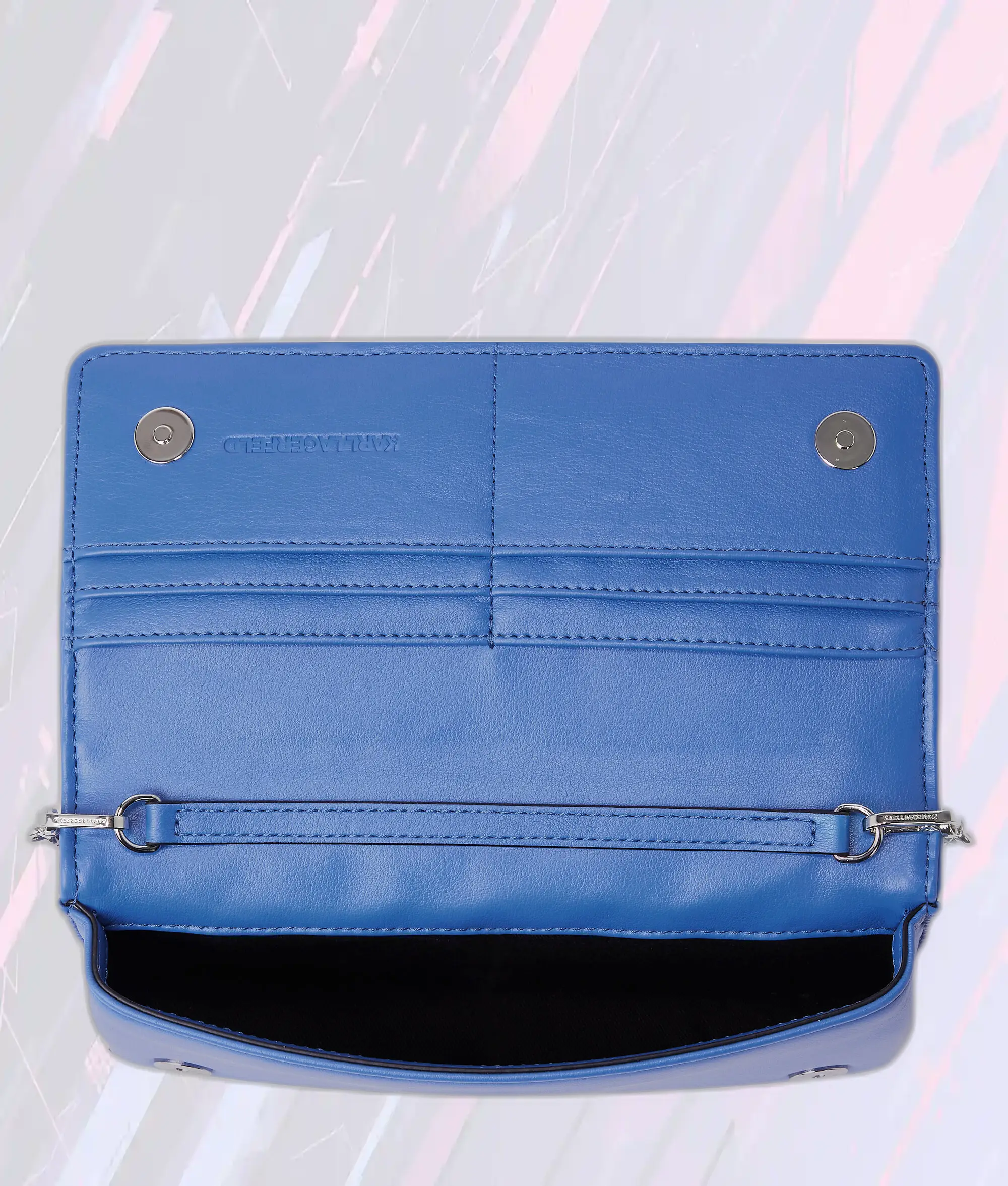 Portefeuille Bandoulière Karl Lagerfeld Tressé Signature Bleu Océan - Sac Compact en Cuir Luxueux