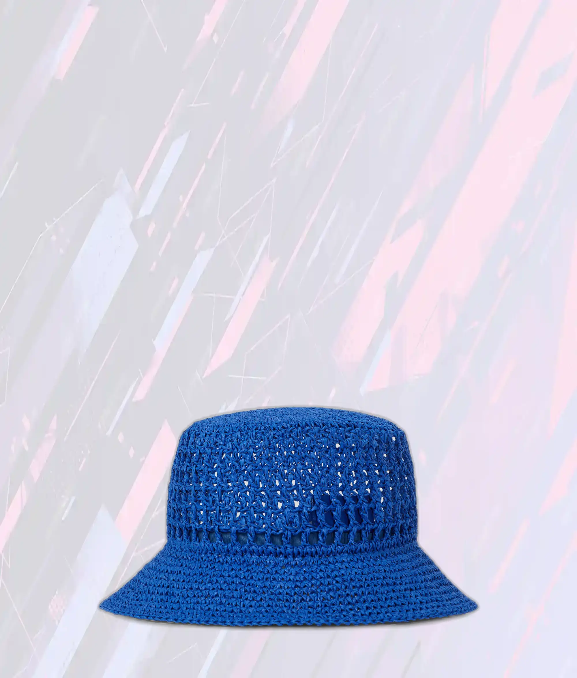 Chapeau Canotier en Fibres Naturelles avec Logo Émoussé Bleu Ciel - Édition Exclusif KL par Karl Lagerfeld