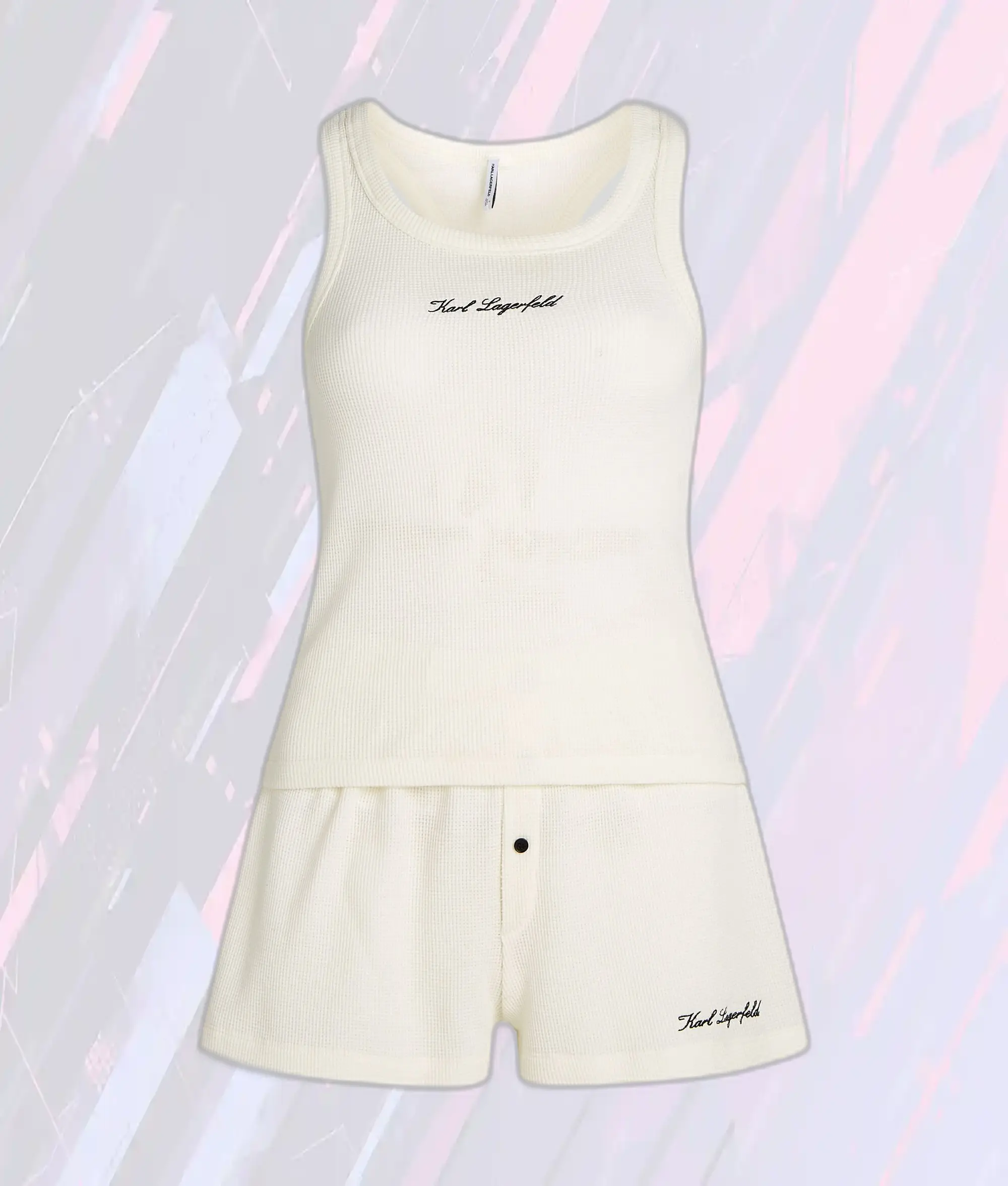 Ensemble Pyjama Gaufrette Karl avec Motif Crème Cannoli - Collection Exclusive Hôtel Lagerfeld