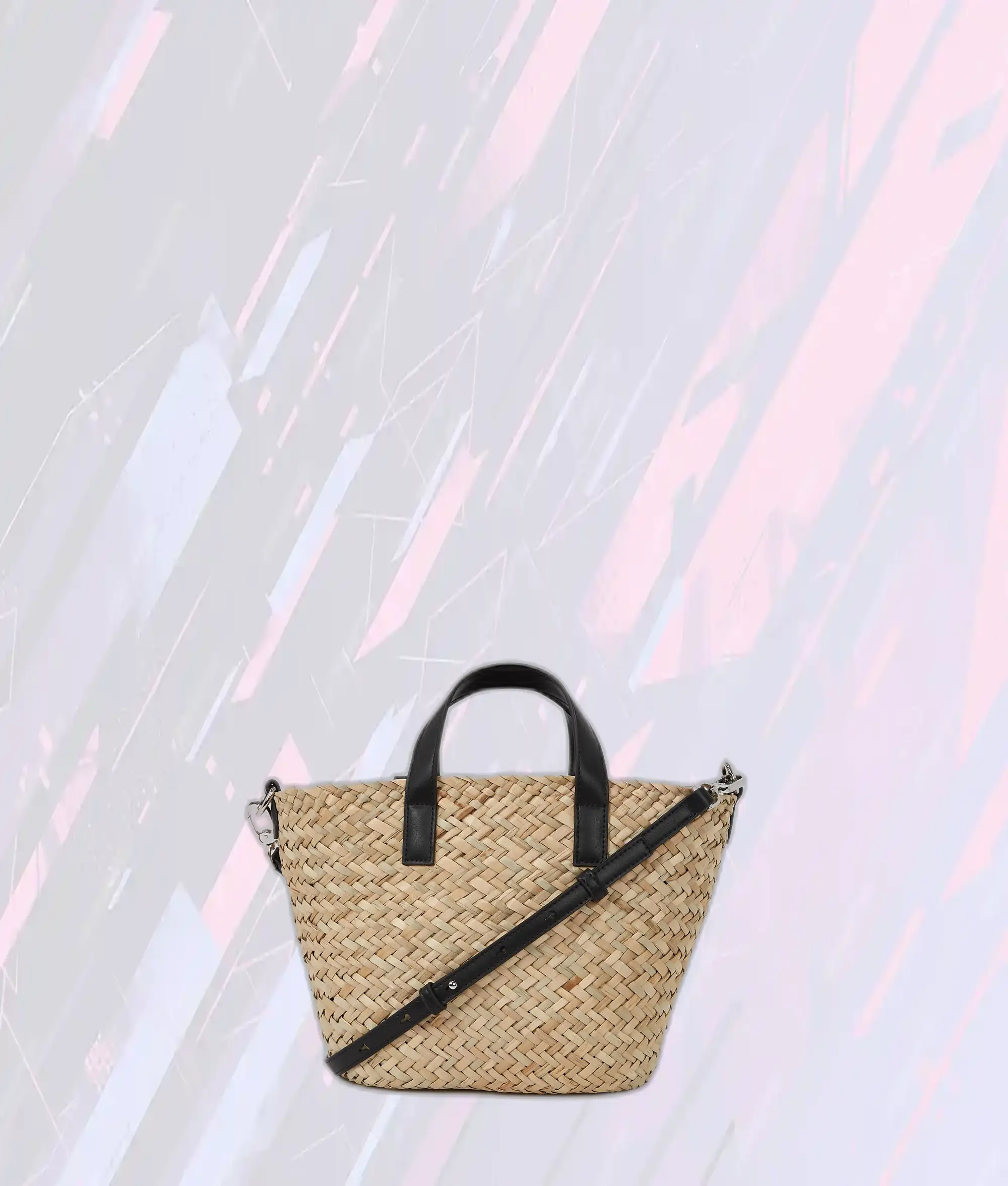Sac Bandoulière Mini en Rafia Naturel & Noir - Édition Karl Lagerfeld