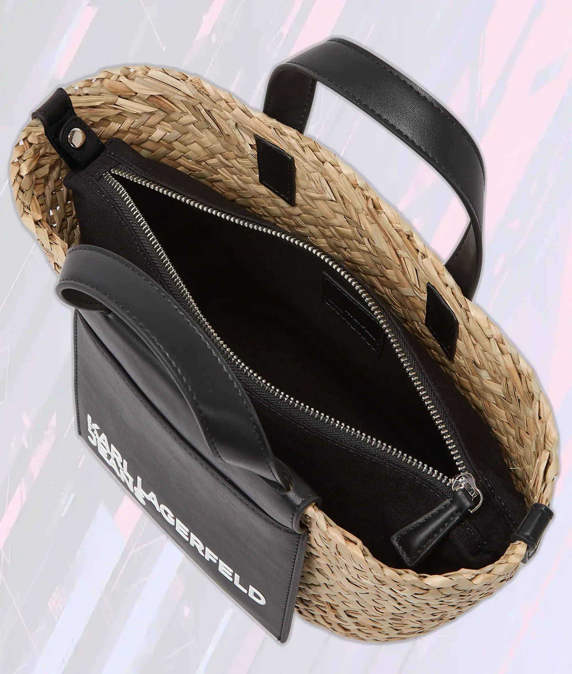 Sac Bandoulière Mini en Rafia Naturel & Noir - Édition Karl Lagerfeld
