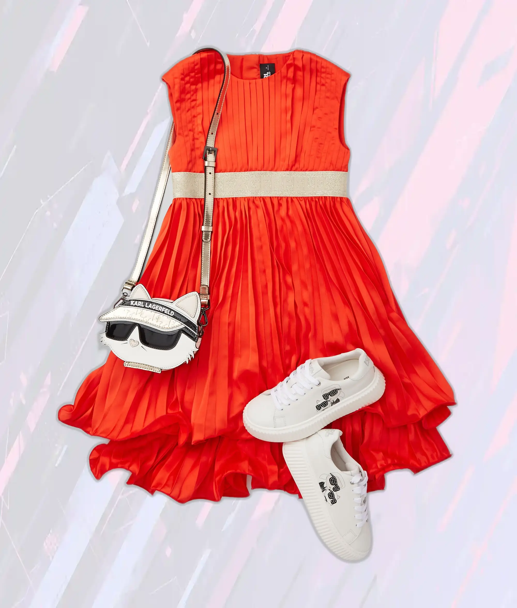 Robe de soirée élégante Karl Lagerfeld avec logo signature et détails orange vif pour jeunes filles