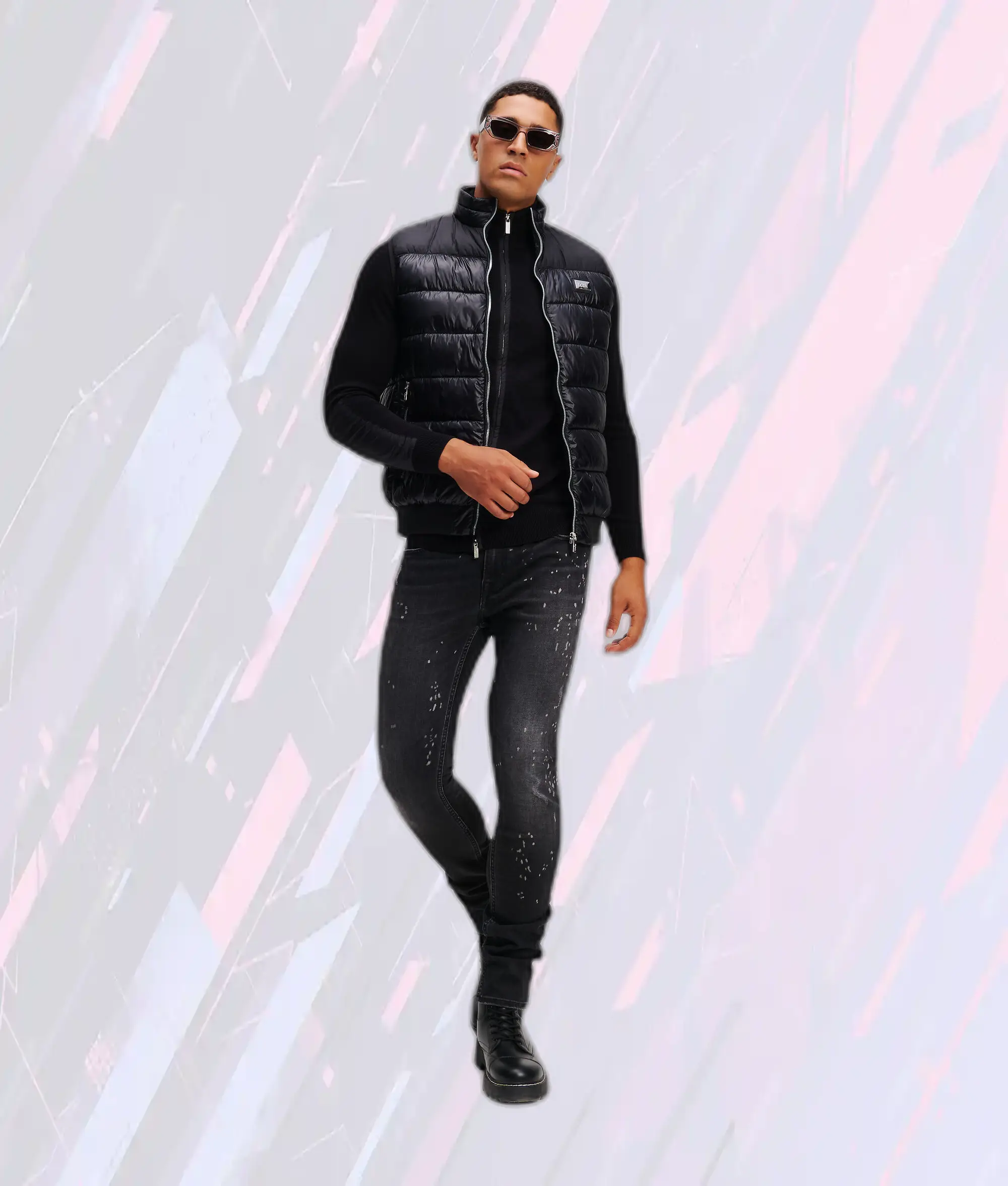 Gilet Matelassé Noir Karl Lagerfeld en Cuir Souple