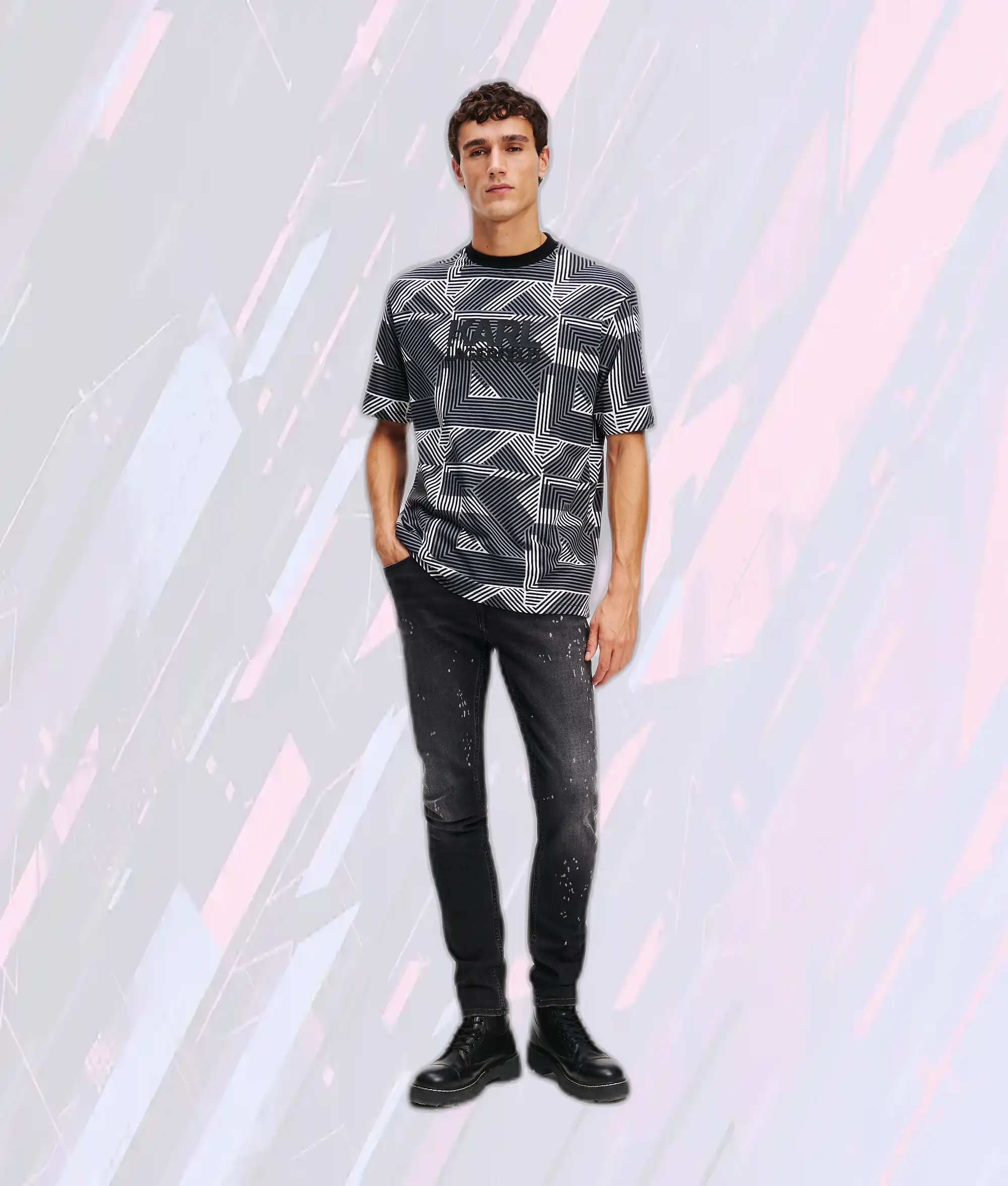 T-shirt Noir Karl Lagerfeld à Motif Intégral