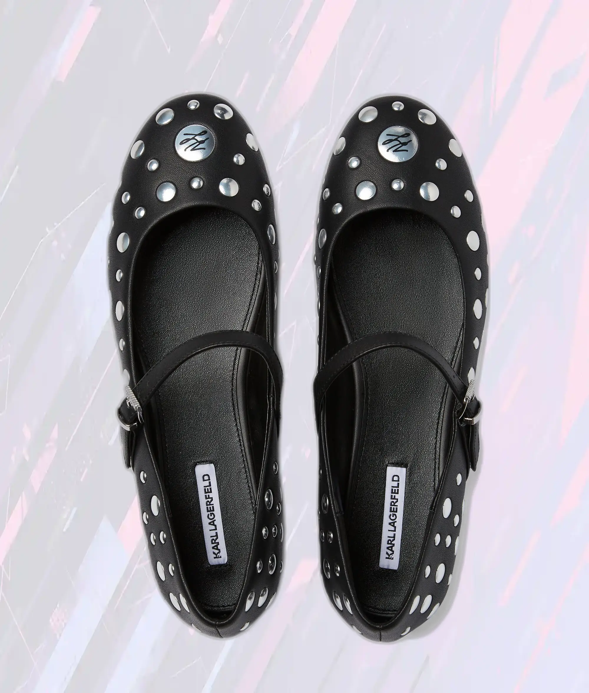 Escarpins Karl Lagerfeld Noir/Argenté à Motif Karo et Clous Miroir - Détails Métallisés et Élégance Audacieuse