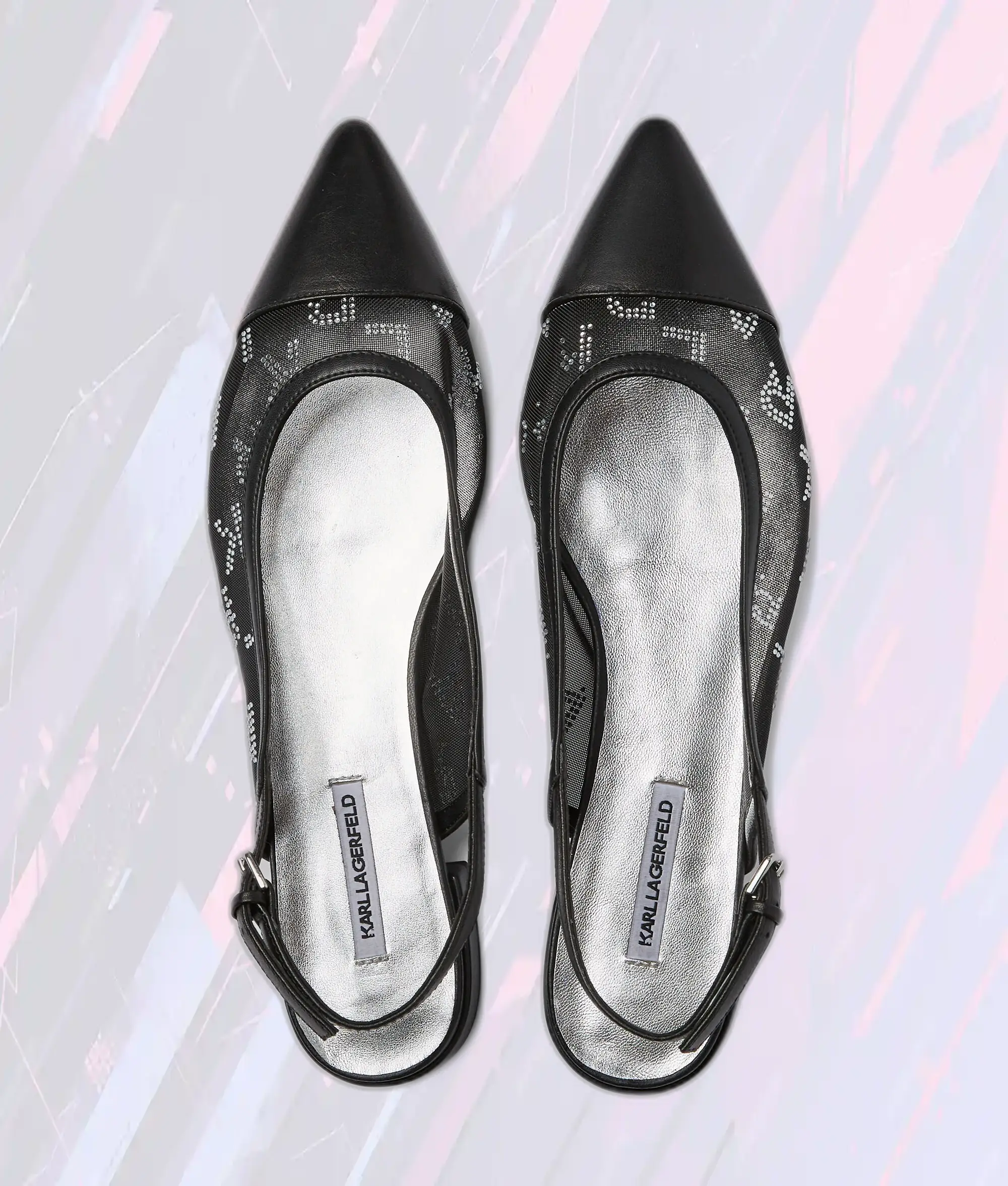 Escarpins à Brides Coulissantes Karl Lagerfeld Strass Noir/Argent Édition Limitée - Chaussures Femme Luxe