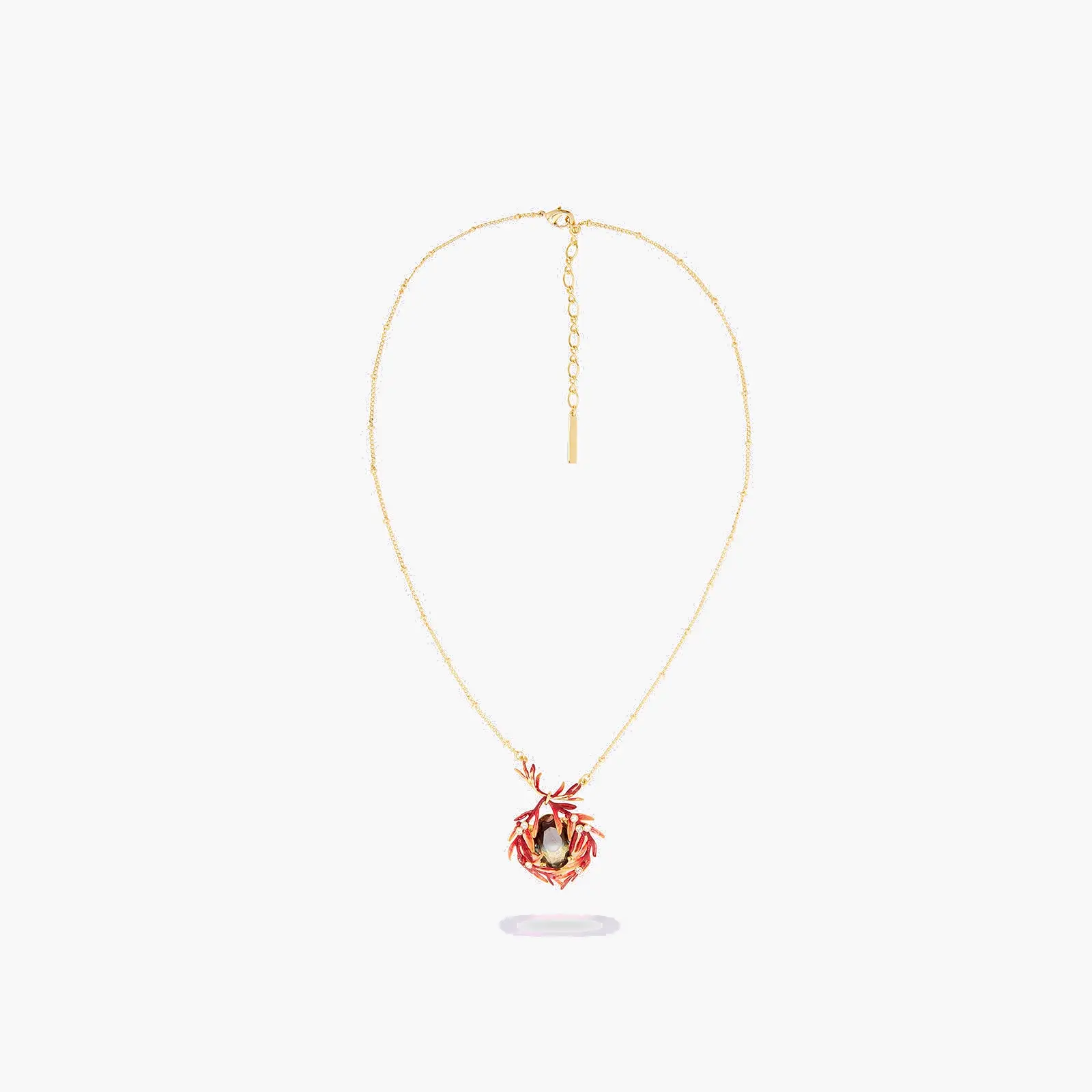 Pendentif Collier Feuilles Dorées avec Pierres Semi-Précieuses et Éclats de Cristal Artisanal