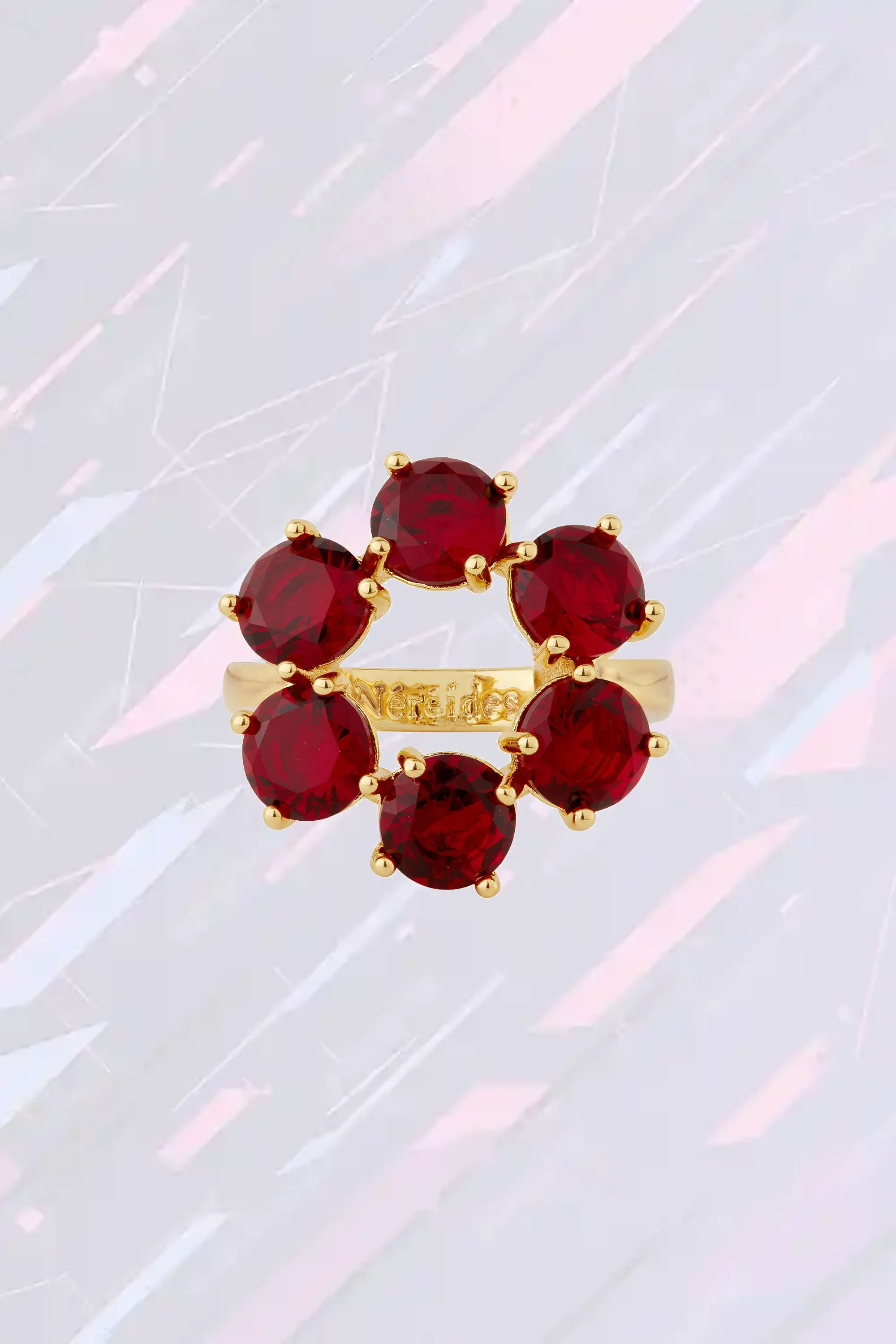 Bague délicate Les Néréides serti de 6 gemmes grenat - Diamantine en argent rhodié