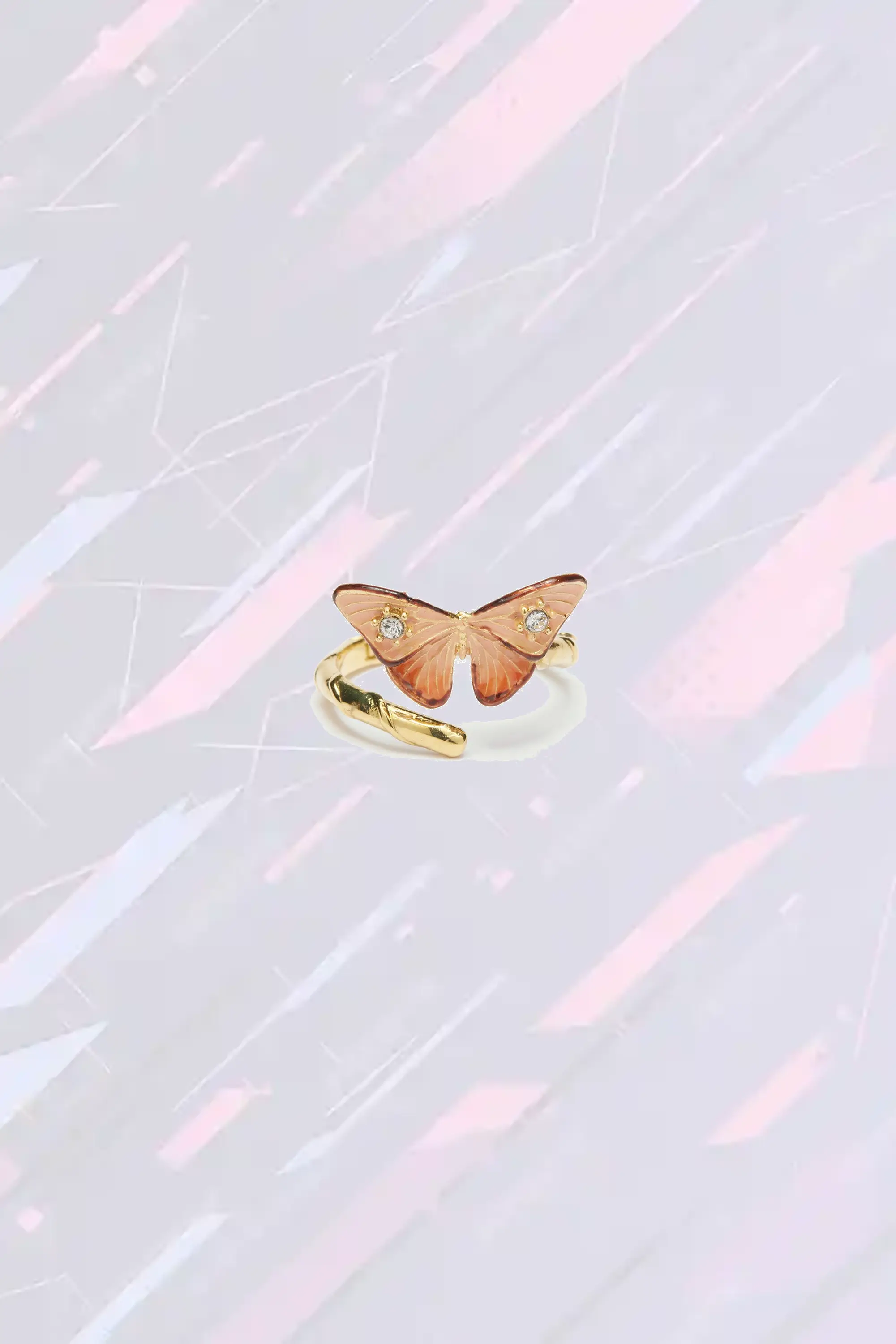 Bague papillon réglable en émail avec incrustations de cristal taillé - Création Les Néréides