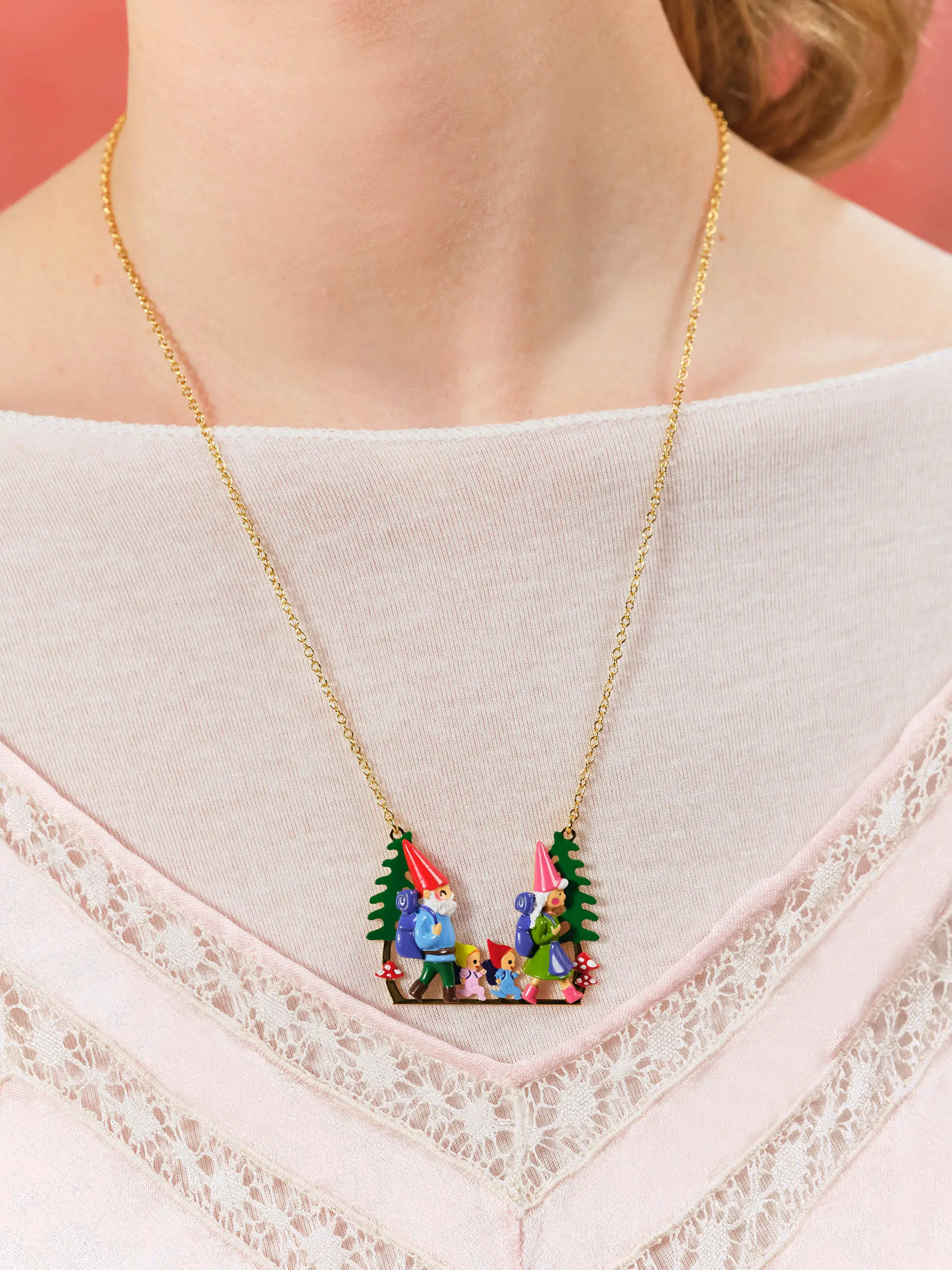 Collier voyage fantaisie champignons Les Néréides - Bijou nature pour escapades en forêt