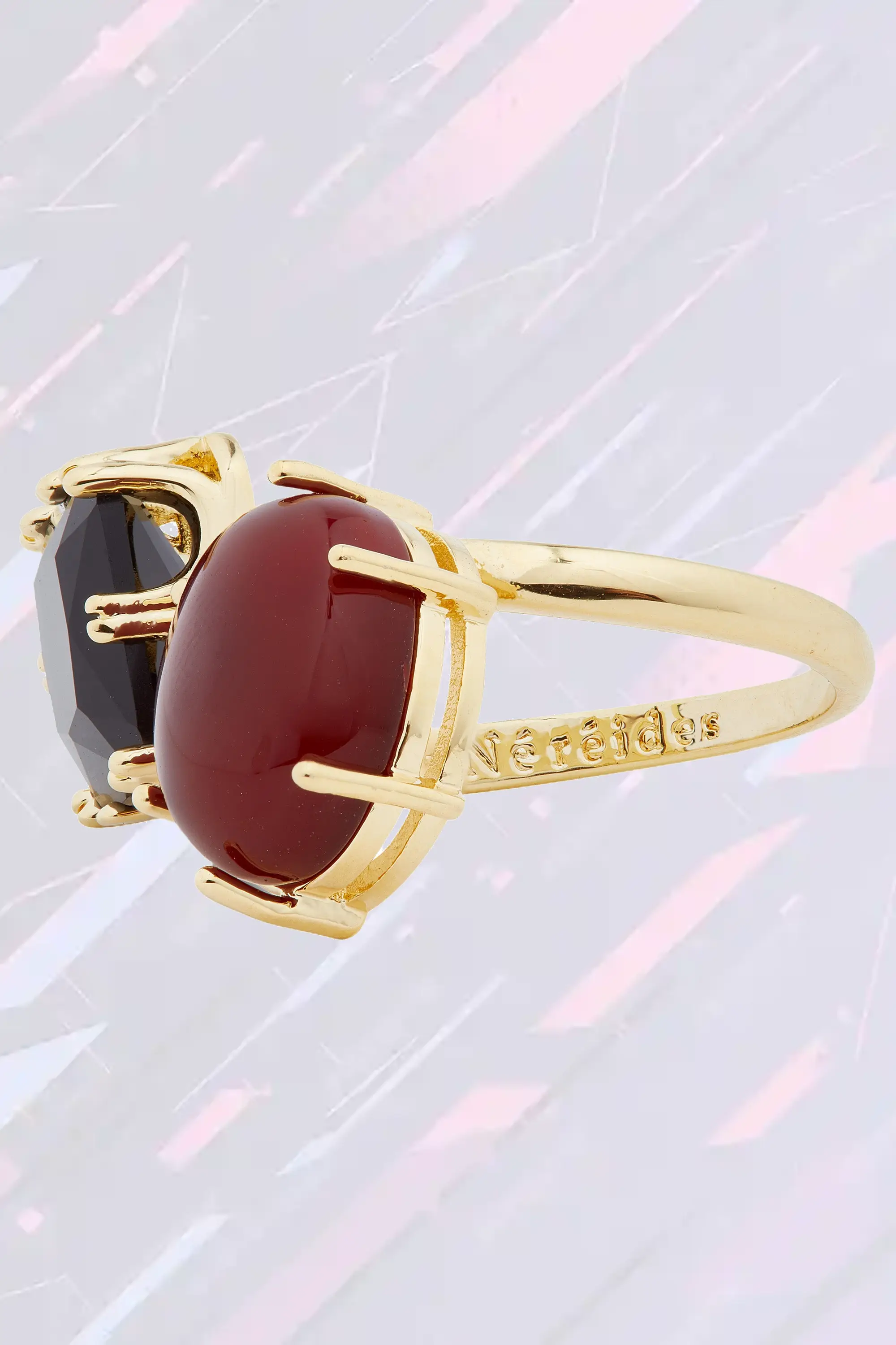 Bague Les Néréides réglable - Alliance dualité gemmes ébène et rubis
