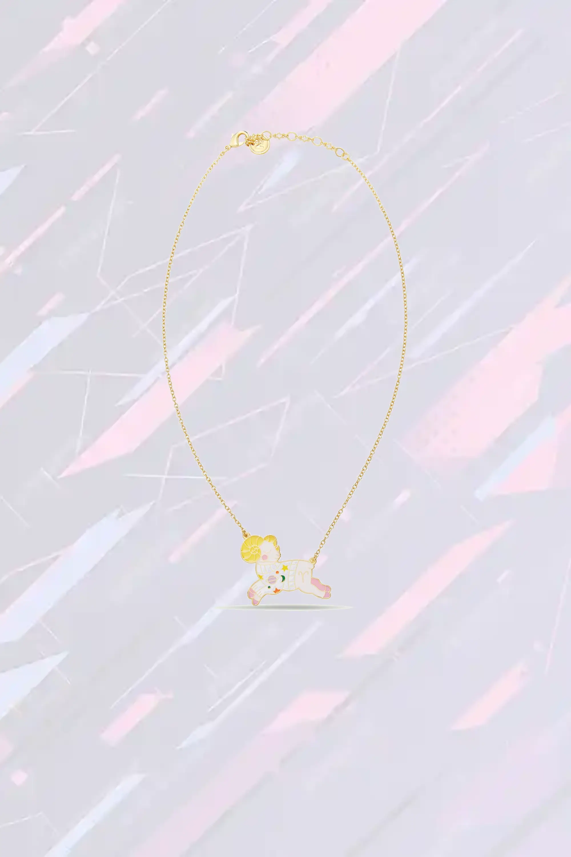 Pendentif Néréides Bélier - Collier Artisanal Zodiaque en Émail Doré
