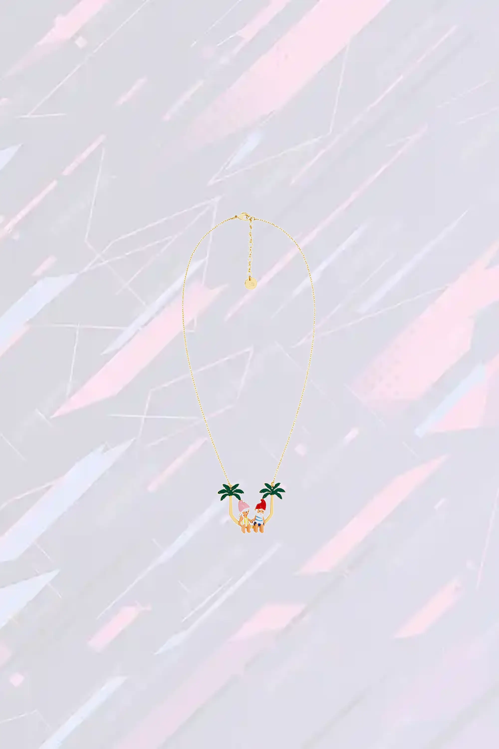 Collier fantaisie Les Néréides - Pendentif médaille duo motifs champignons et feuilles tropicales