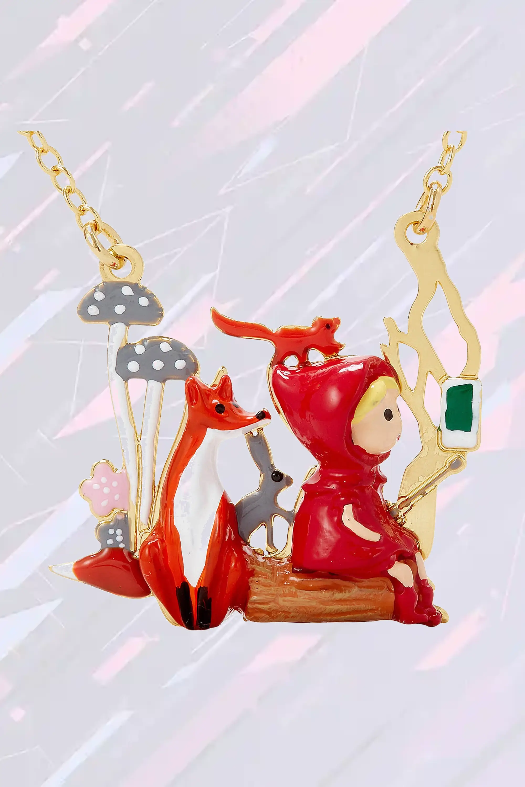 Les Néréides Pendentif collier fantaisie Chaperon Rouge avec Renard Rusé et Lièvre Malicieux - Conte de fées en argent