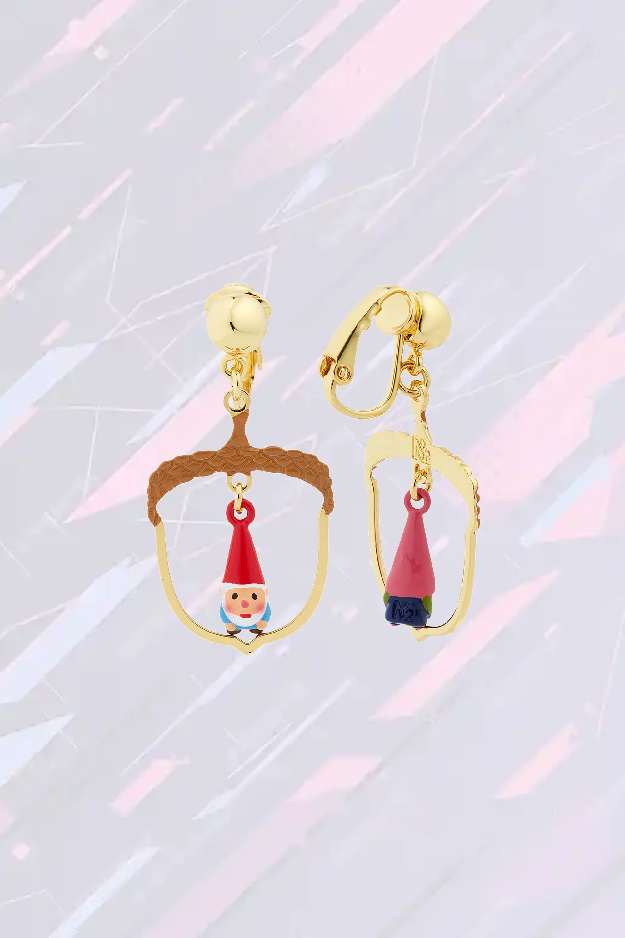 Boucles d'oreilles originales Néréides - Ton noisette et motifs nains enchanteurs