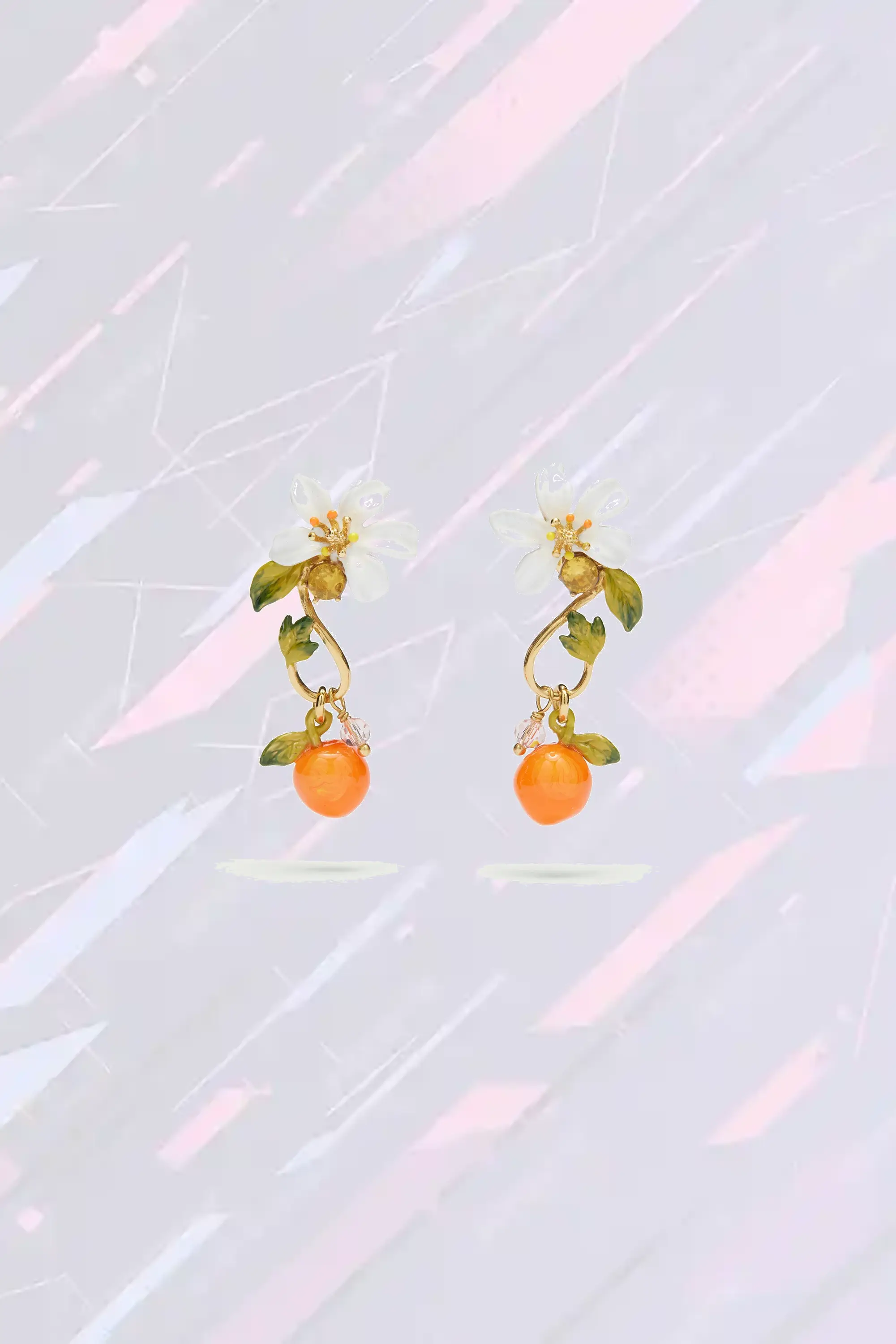 Boucles d'Oreilles Néréides en Émail à Motifs Baroque Orangé et Néroli