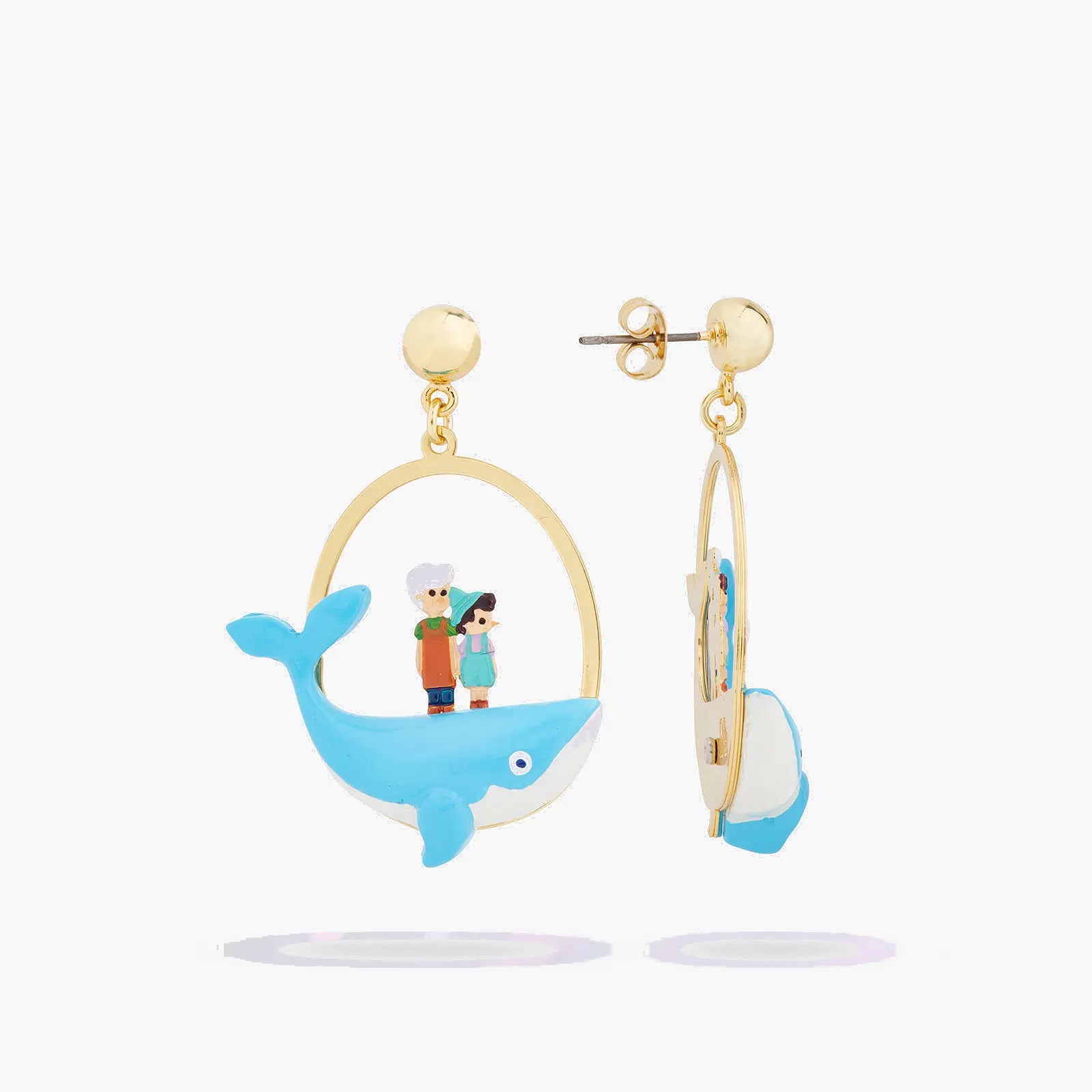 Boucles d'oreilles élégantes Gepetto & Pinocchio - Sculpture marine sur cétacé fantaisiste par Les Néréides