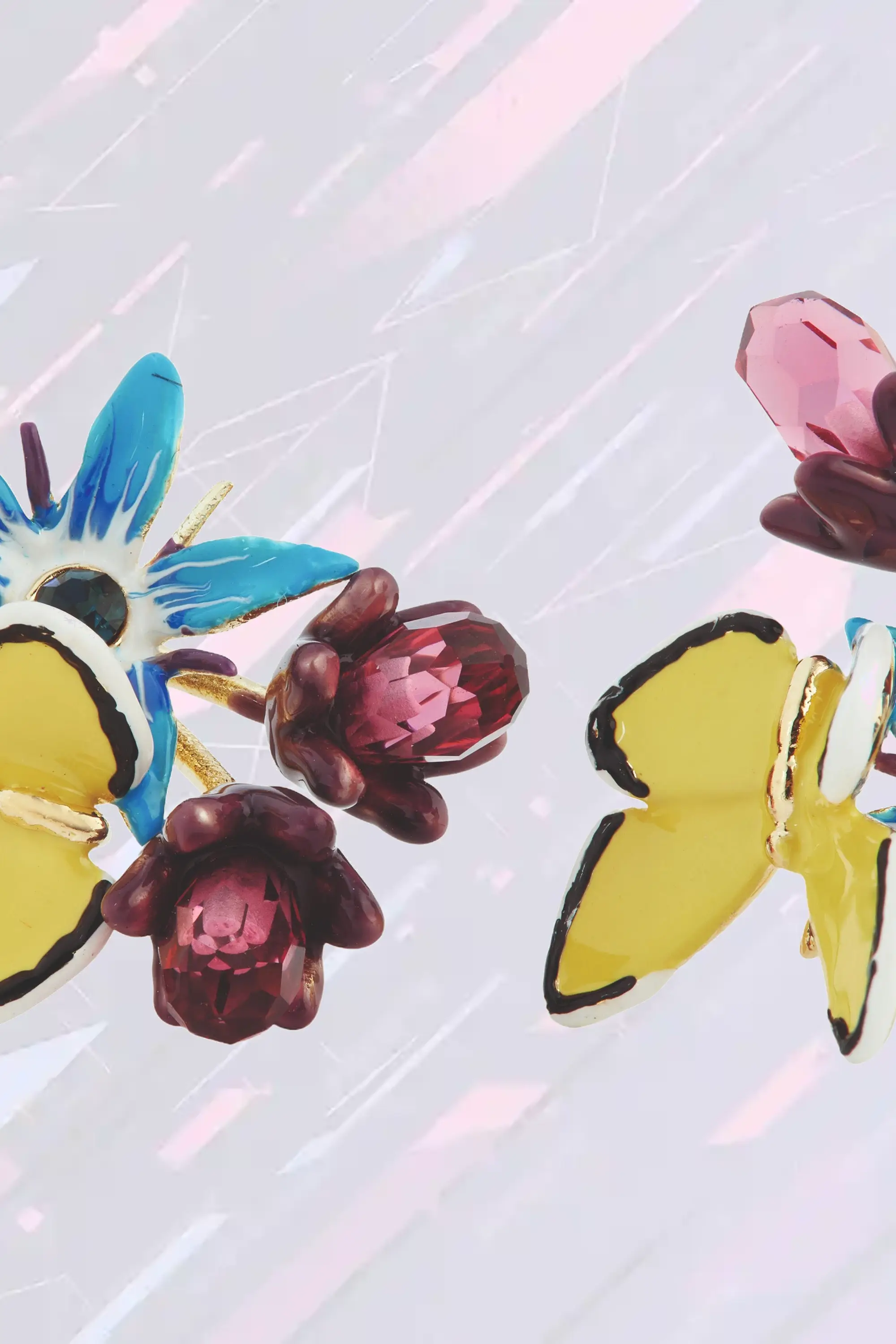 Boucles d'oreilles Les Néréides : Tige florale saphir avec papillon citrin émaillé