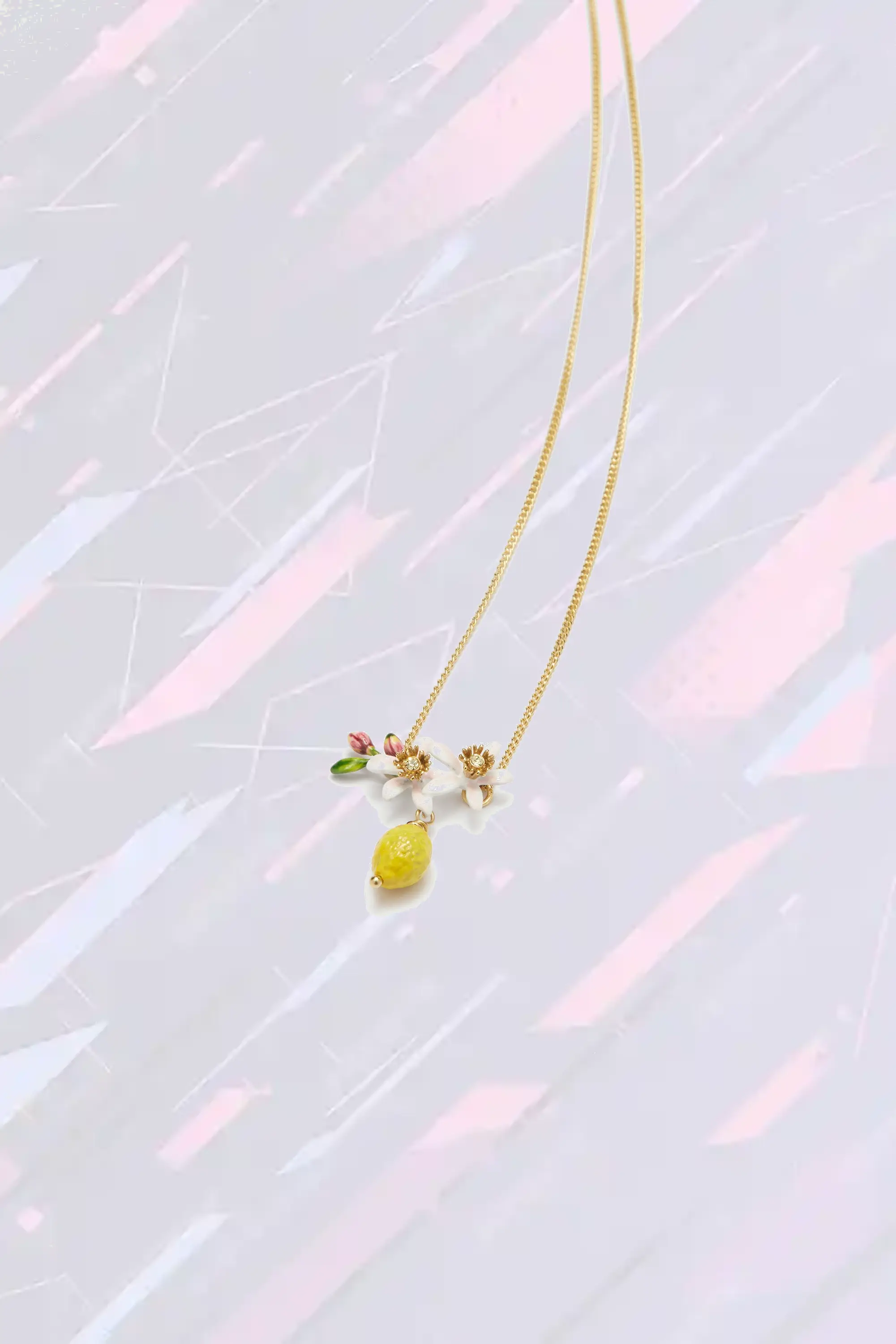 Collier Les Néréides - Pendentif motif agrumes citronnier avec floraison printanière et boutons dorés