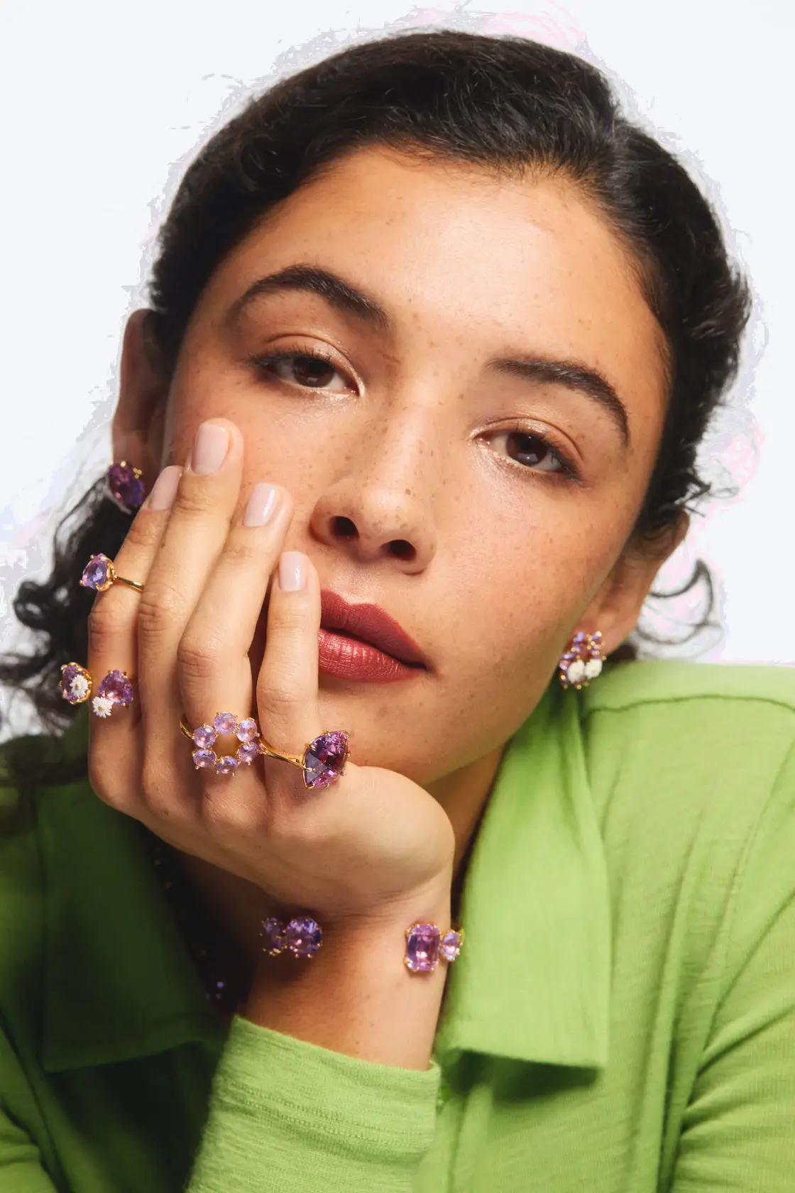 Bague Élégante Les Néréides en Cristal Violet Lavande - Pierre Fine Taillée en Carré de la Collection Diamantine