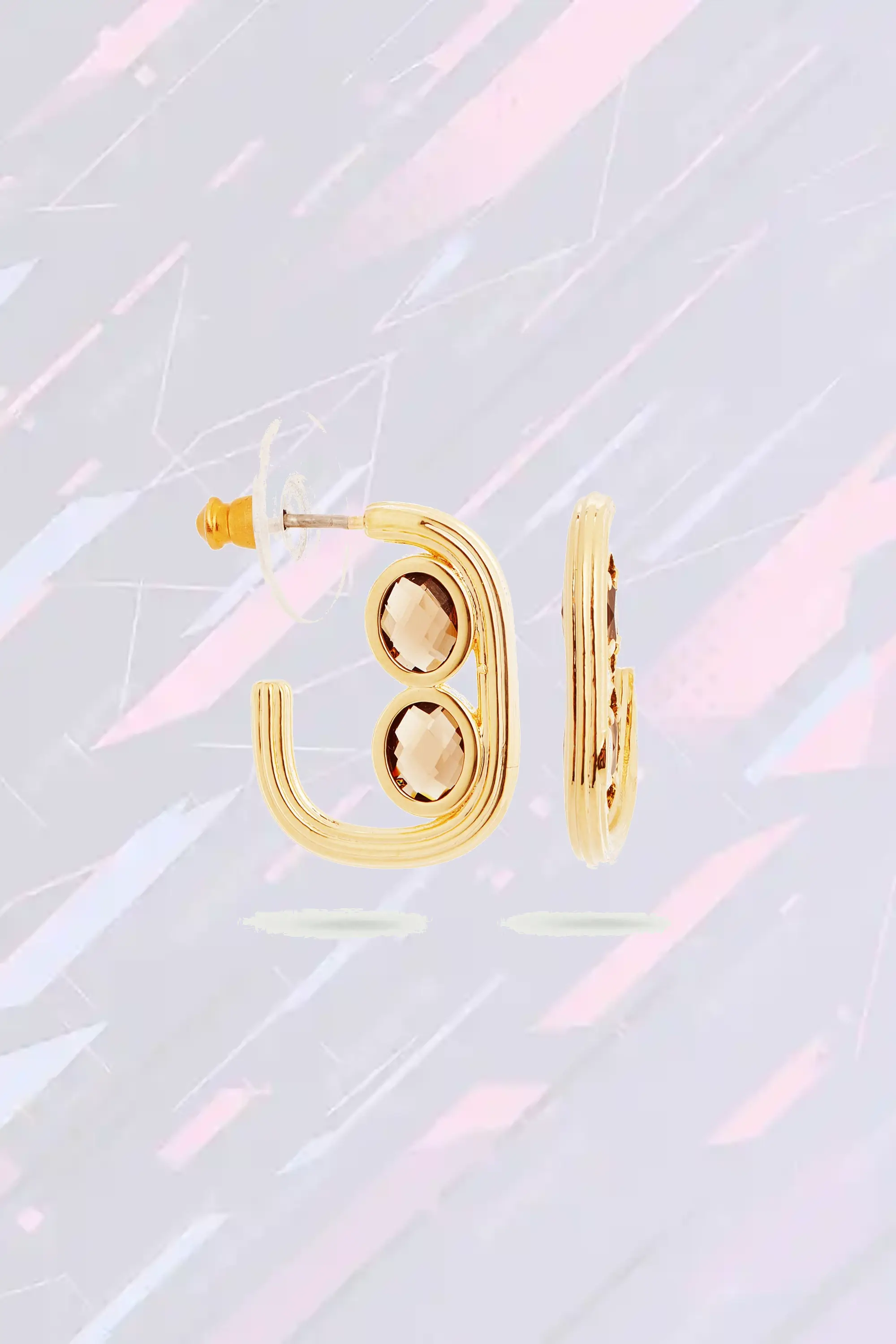 Boucles ethniques stylisées plaquées or avec cristaux taillés à facettes
