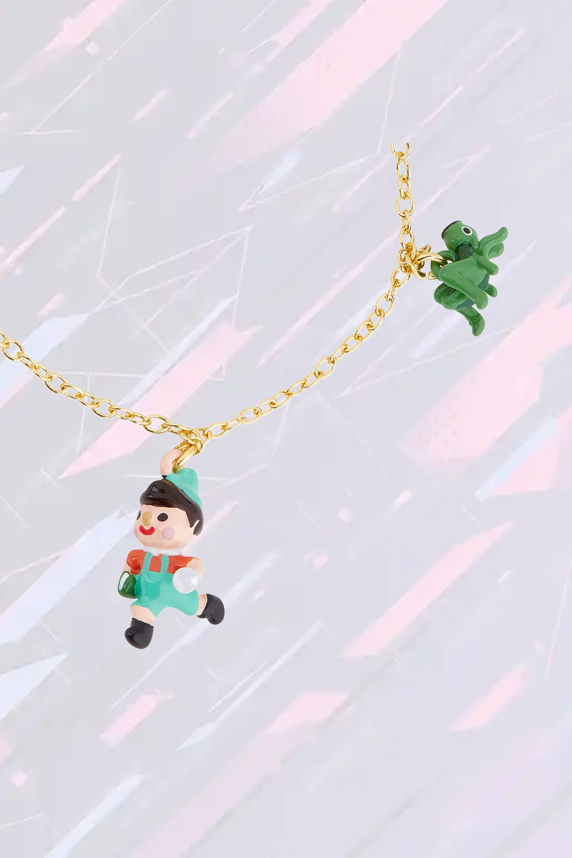 Bracelet délicat Criquet et Pinocchio - Inspiration narrative en métal argenté Les Néréides