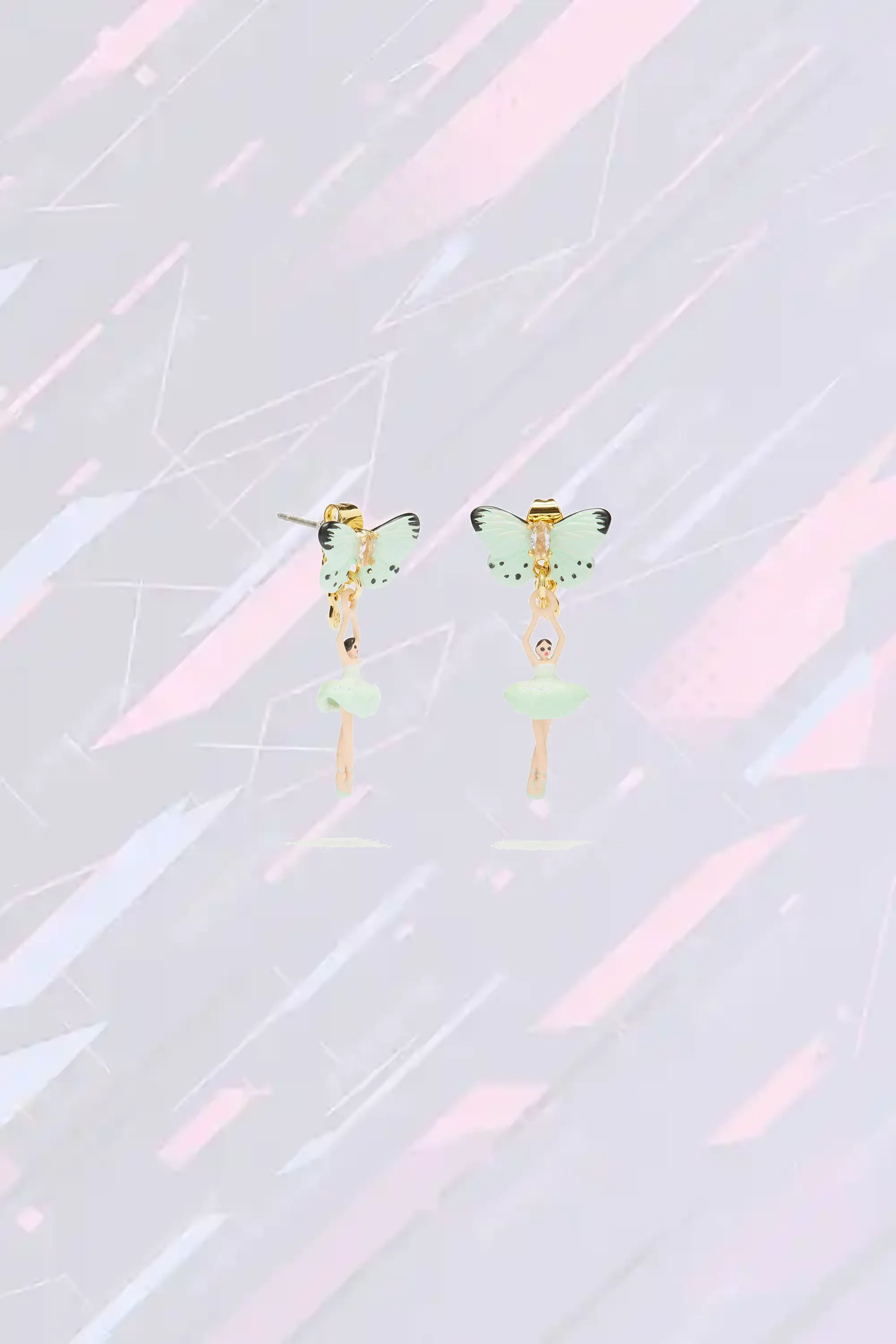 Boucles d'Oreilles Délicates Inspiration Ballet avec Papillon Émeraude Aquatique - Collection Les Néréides