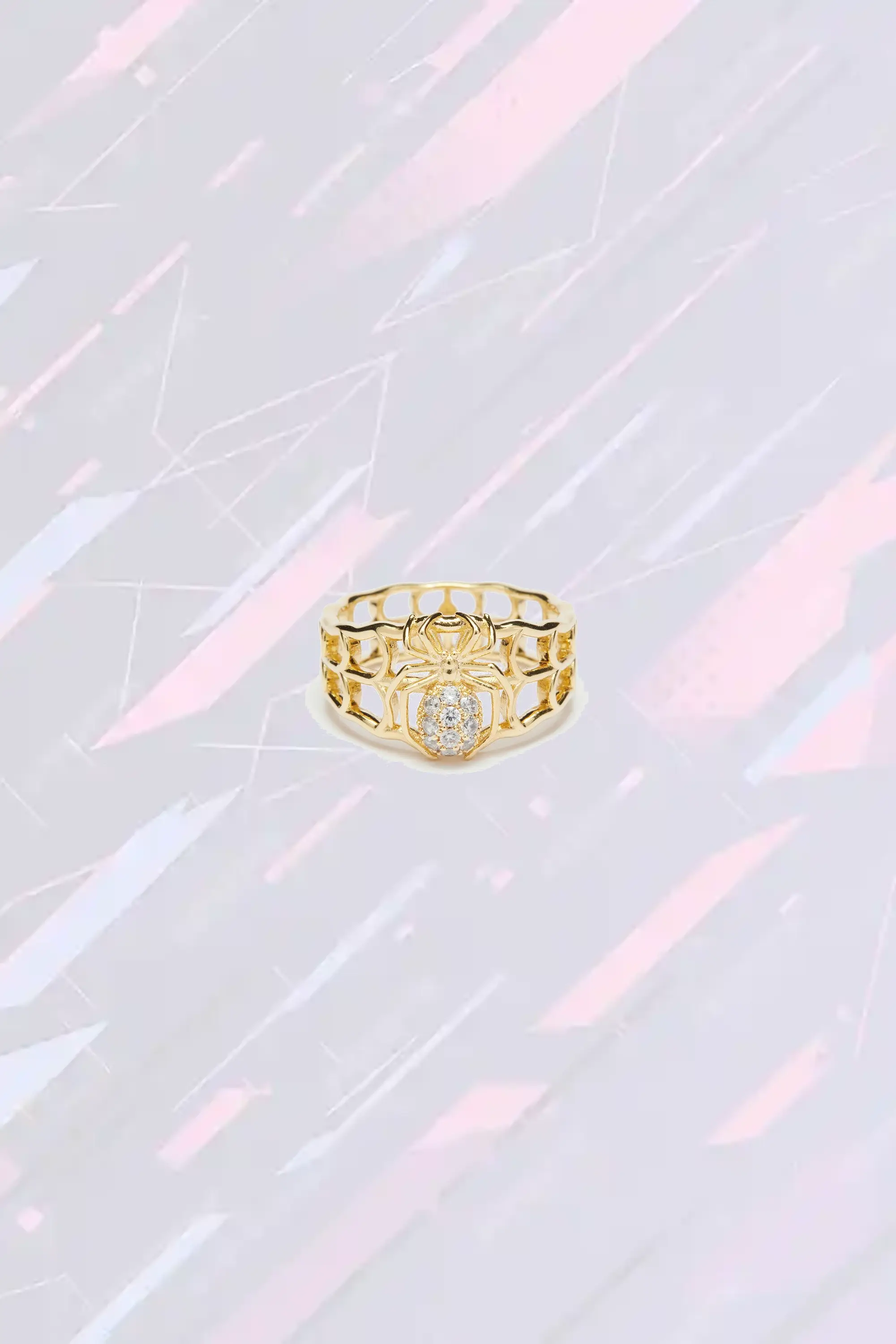 Bague araignée artisanale en argent rhodié avec incrustations d'émail et cristaux taillés - Création exclusive Les Néréides
