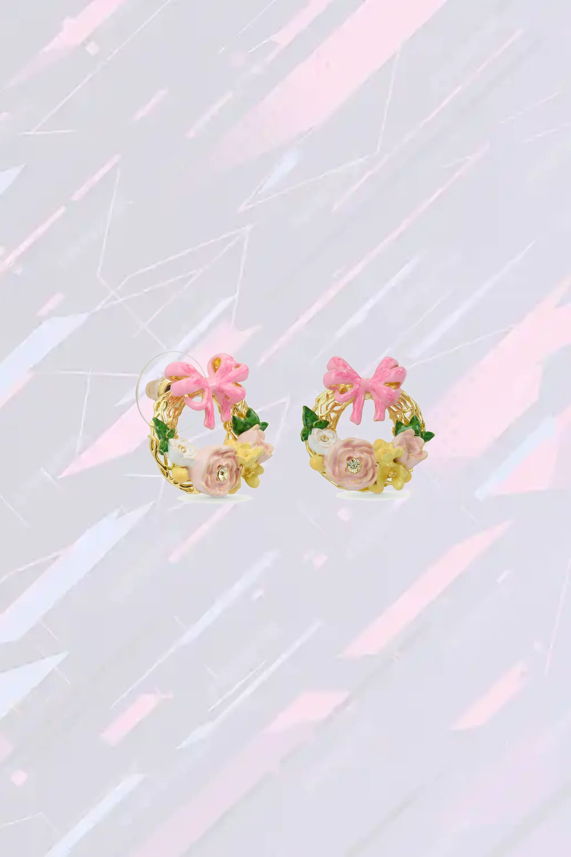 Boucles d'oreilles élégantes à motif floral et ruban pastel - Création Néréides