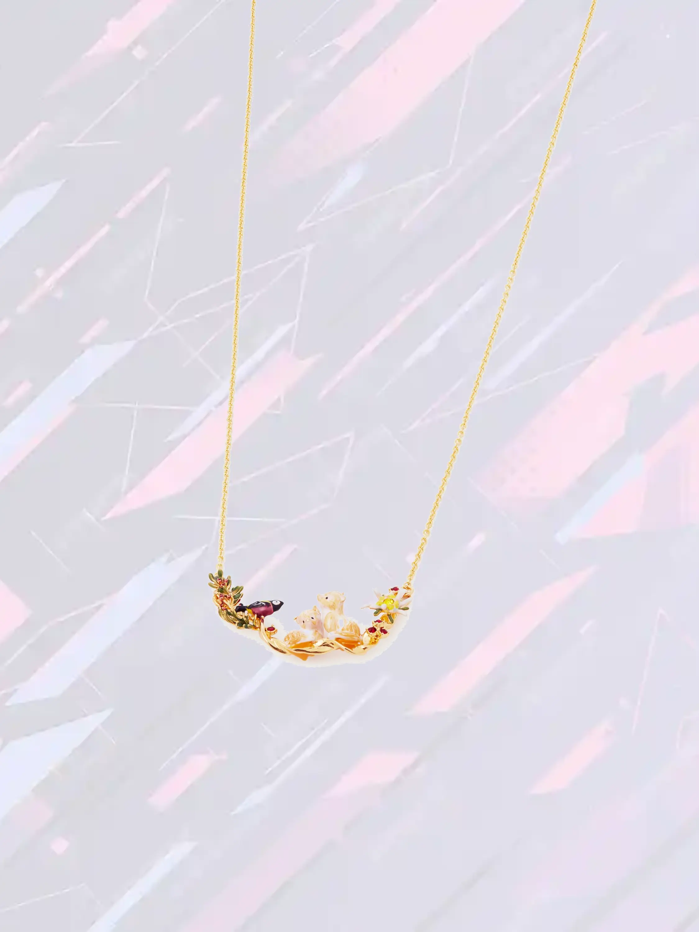 Pendentif en métal duo de renards arctiques et mésange artistique - Création Les Néréides