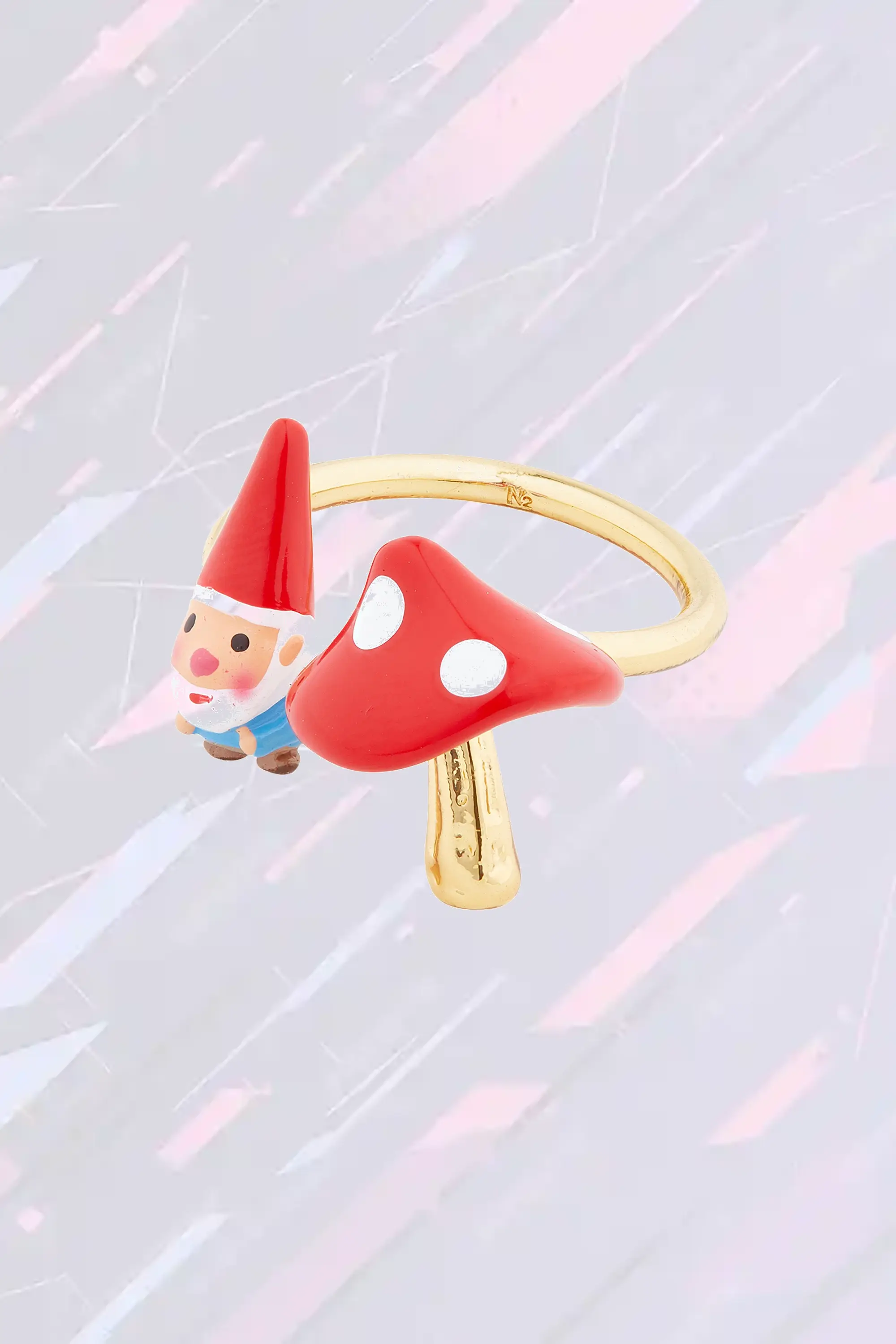 Les Néréides Anneau réglable Duo intime avec gnome fantaisie et champignon enchanté