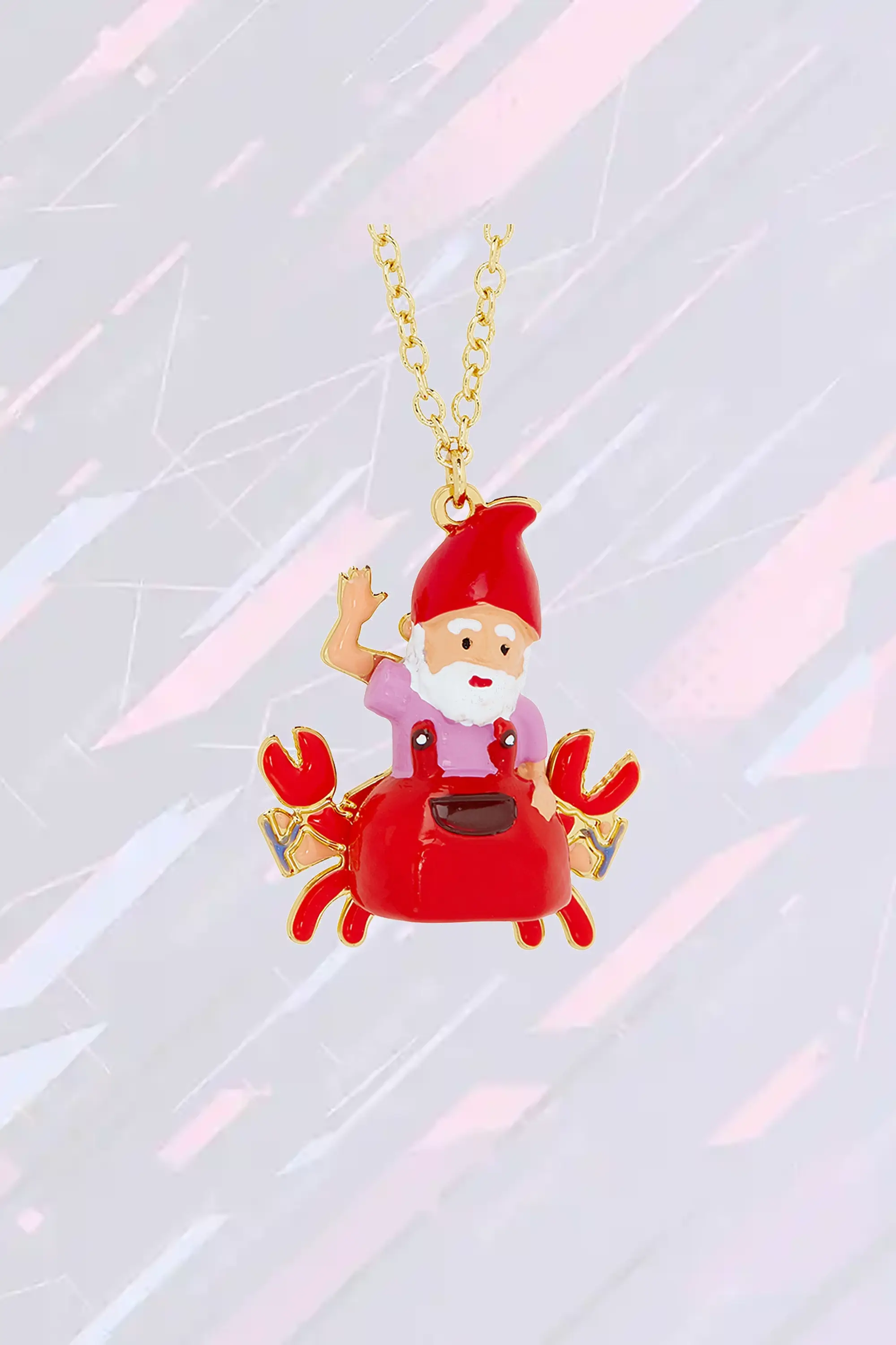 Pendentif Collier Les Néréides - Charmant nain de jardin avec crabe écarlate, bijou fantaisie original