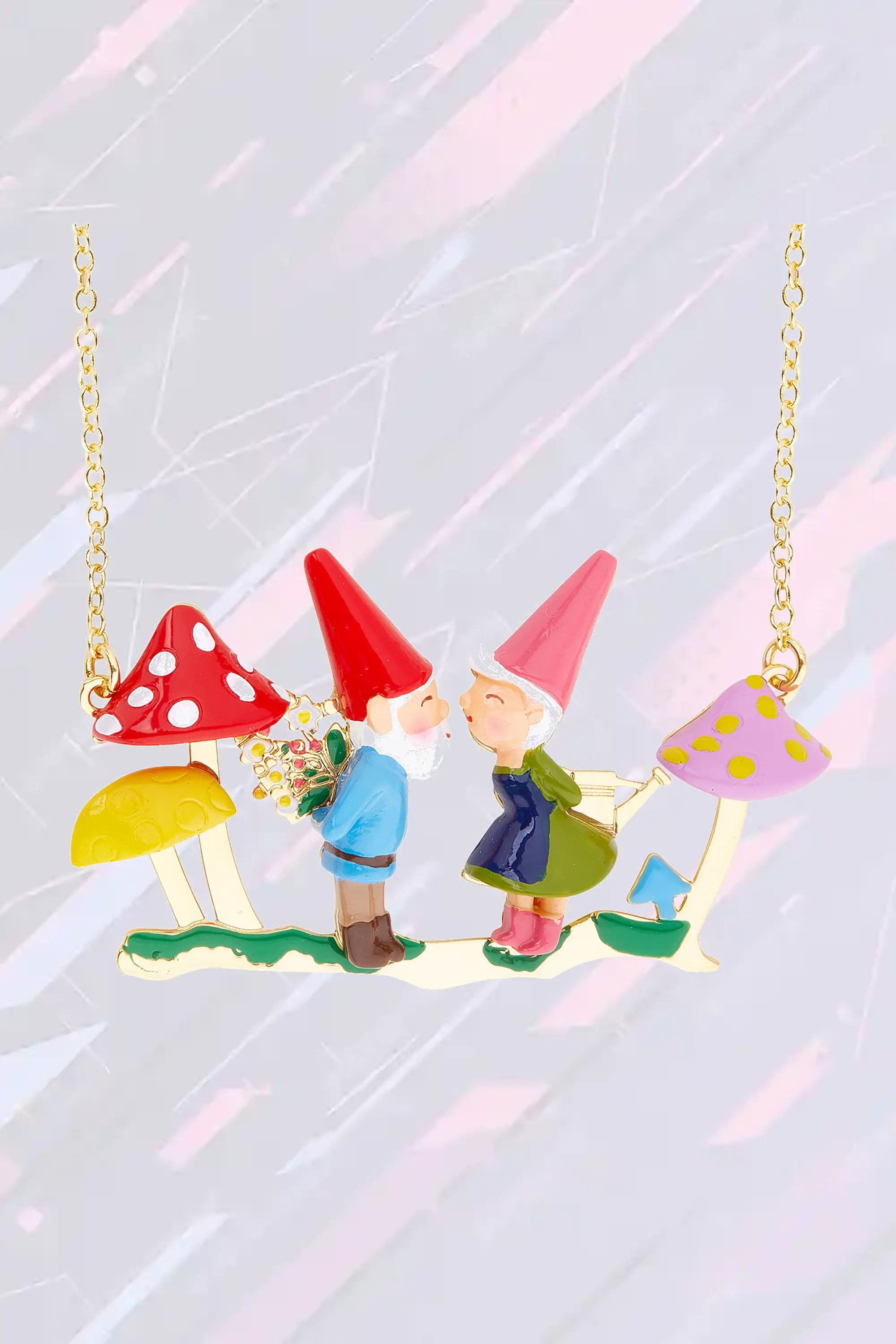 Collier fantaisie Les Néréides - Pendentif orné d'un duo enchanteur de nains décoratifs avec détails inattendus
