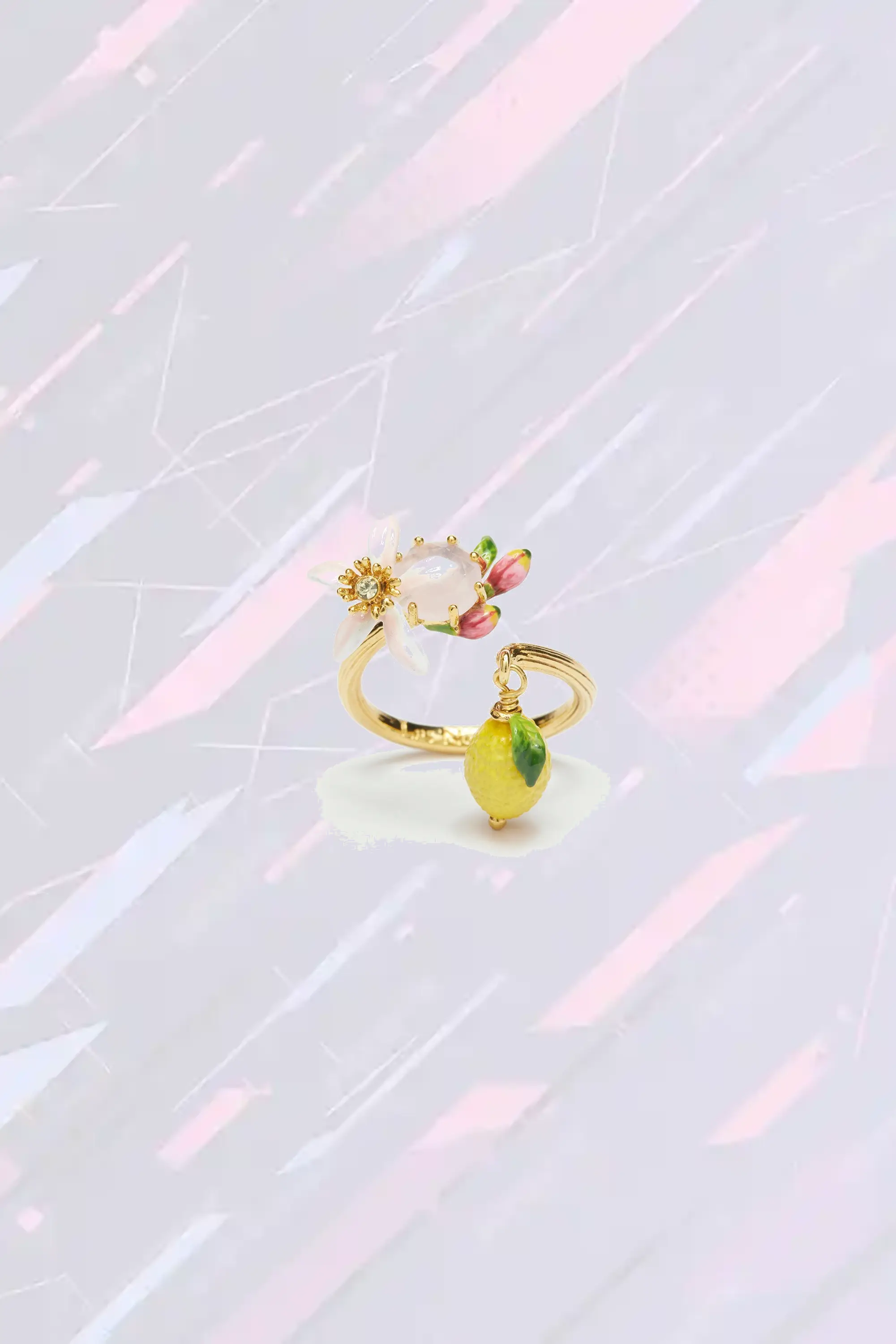 Les Néréides Bague réglable en cristal taillé avec motifs floraux et citron
