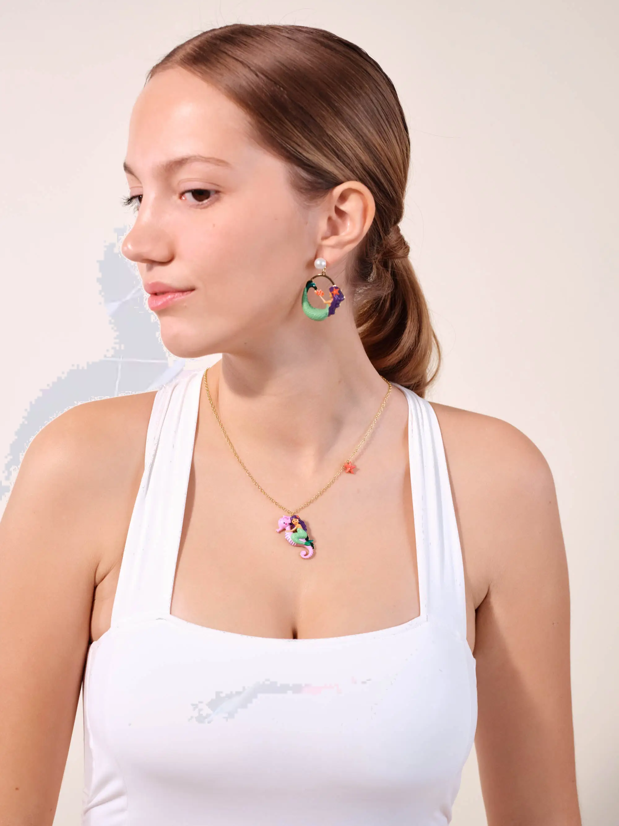 Pendentif marin enchanteur - Collier sirène et hippocampe en argent massif
