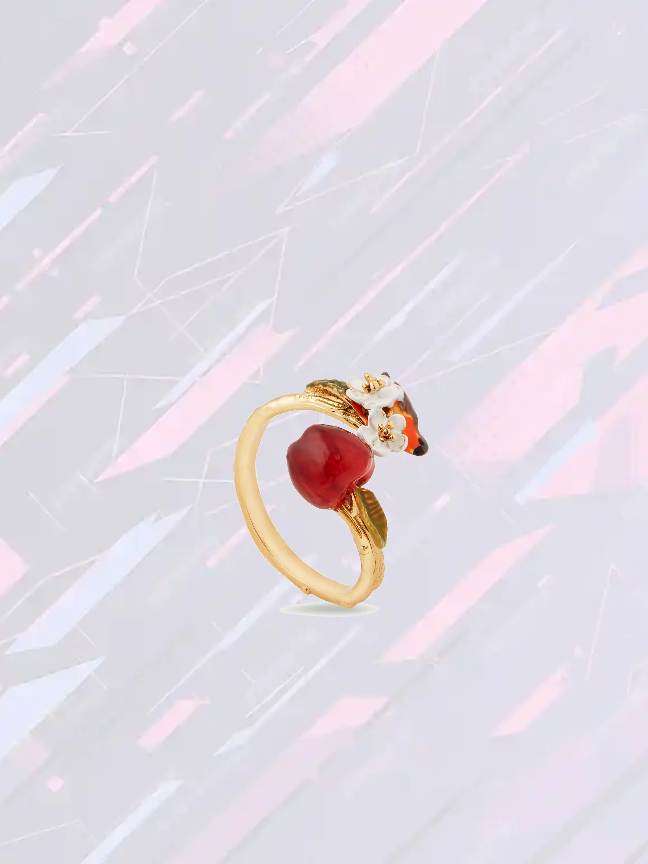 Bague réglable Les Néréides - Oiseau chanteur et motif fruité en métal doré