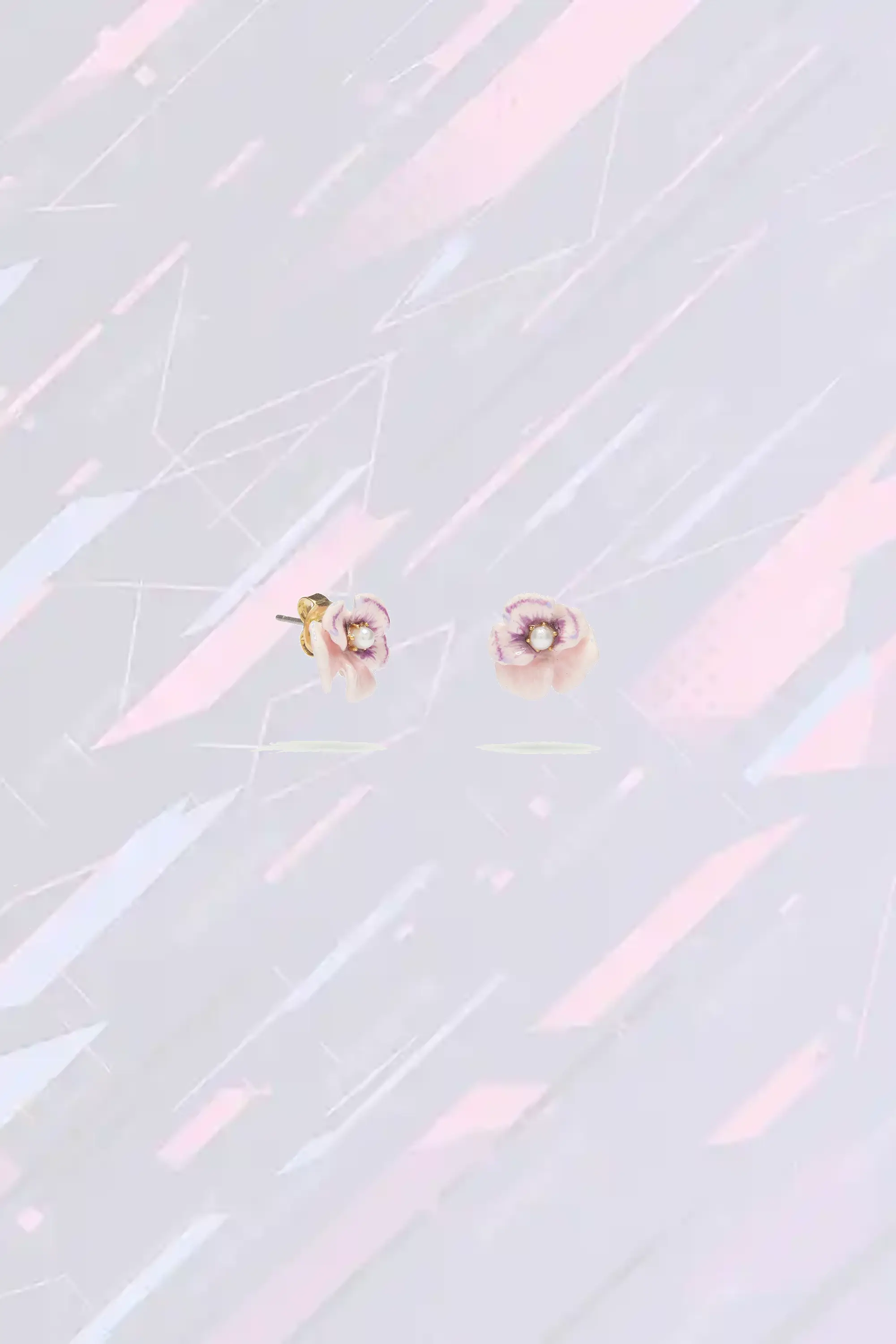 Écrins d'oreille Les Néréides - Pendantes fleur pensée rosée avec perle nacrée et pampille dorée